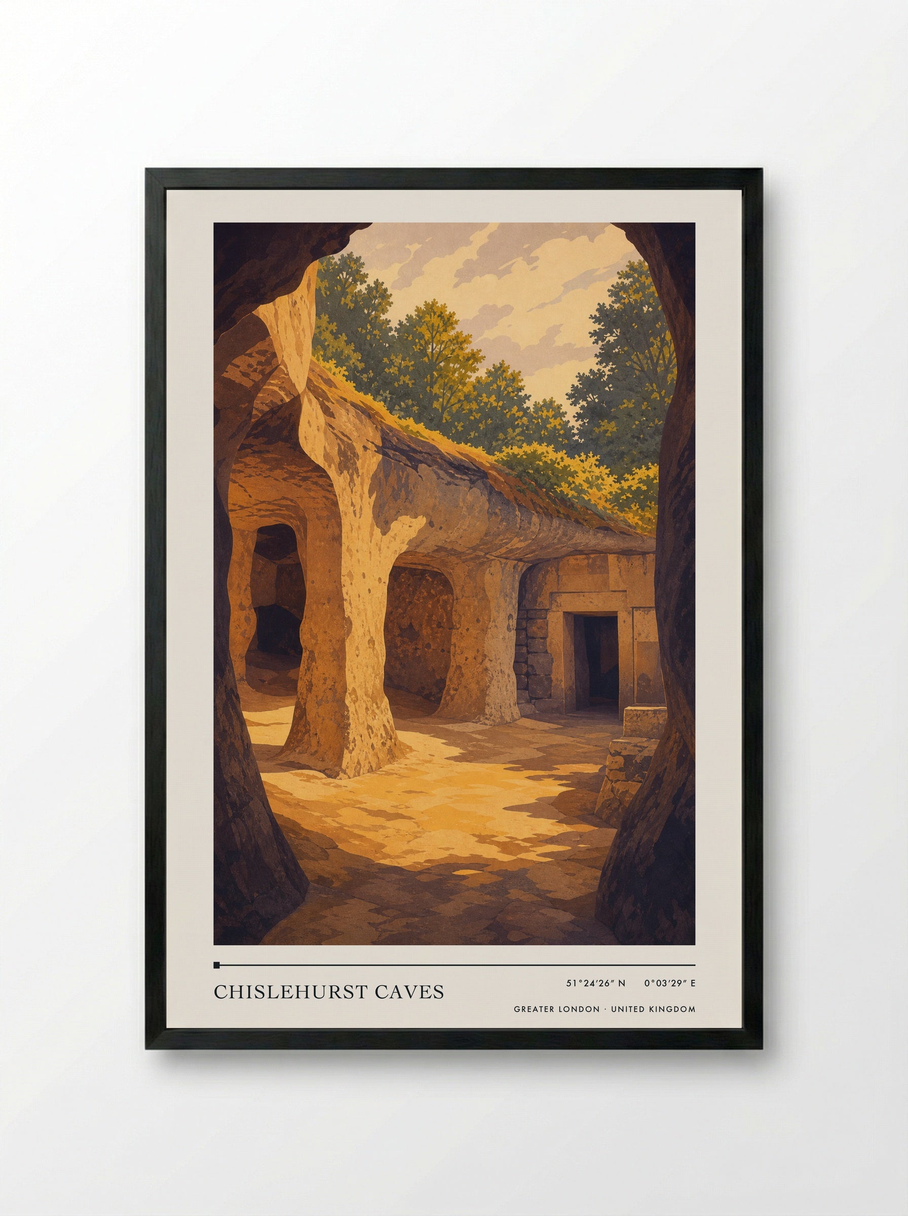Chislehurst Caves Greater London United Kingdom Travel Poster - Framed Print Black