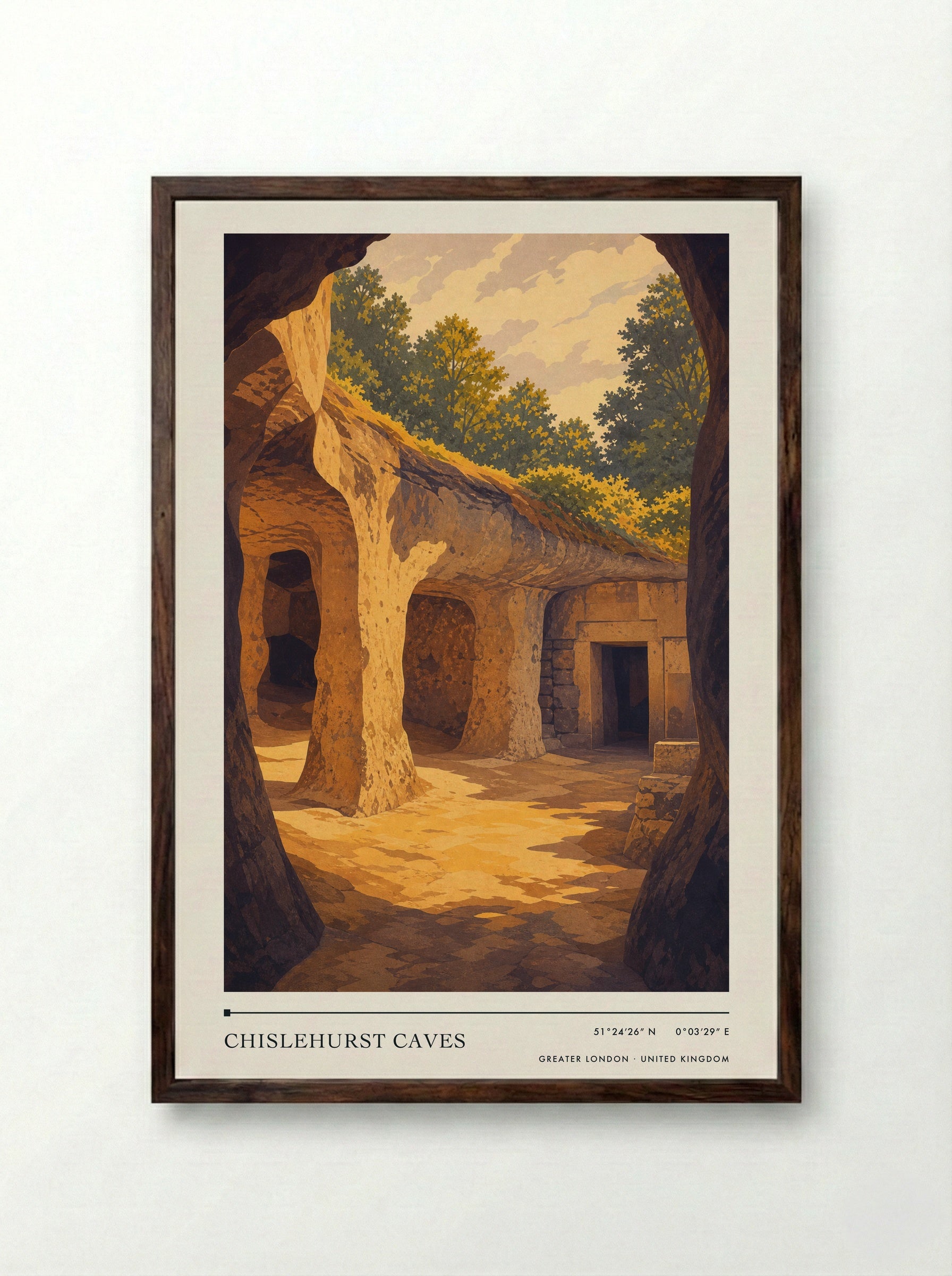 Chislehurst Caves Greater London United Kingdom Travel Poster - Framed Print Dark Wood