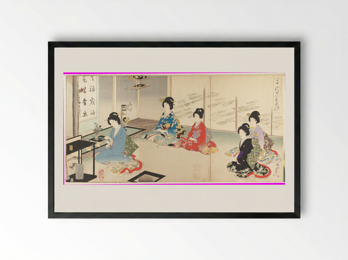 Chiyoda Inner Palace: No. 20 Flower Arranging in Turn - Hashimoto Chikanobu - Framed Print Black