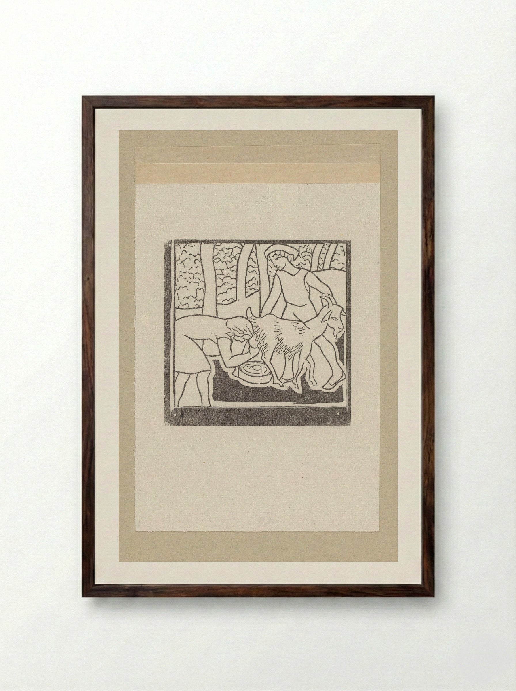 Chloë Milking One of Daphnis' Goats - Aristide Maillol - Framed Print Dark Wood
