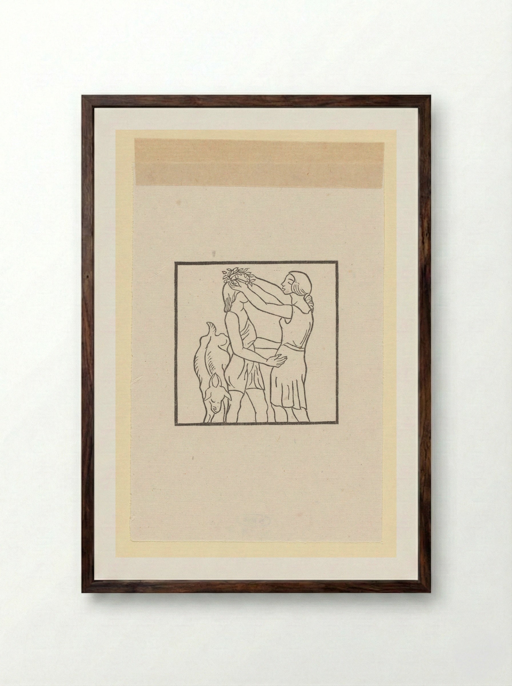 Chloë Places a Laurel Wreath on the Head of Daphnis - Aristide Maillol - Framed Print Dark Wood
