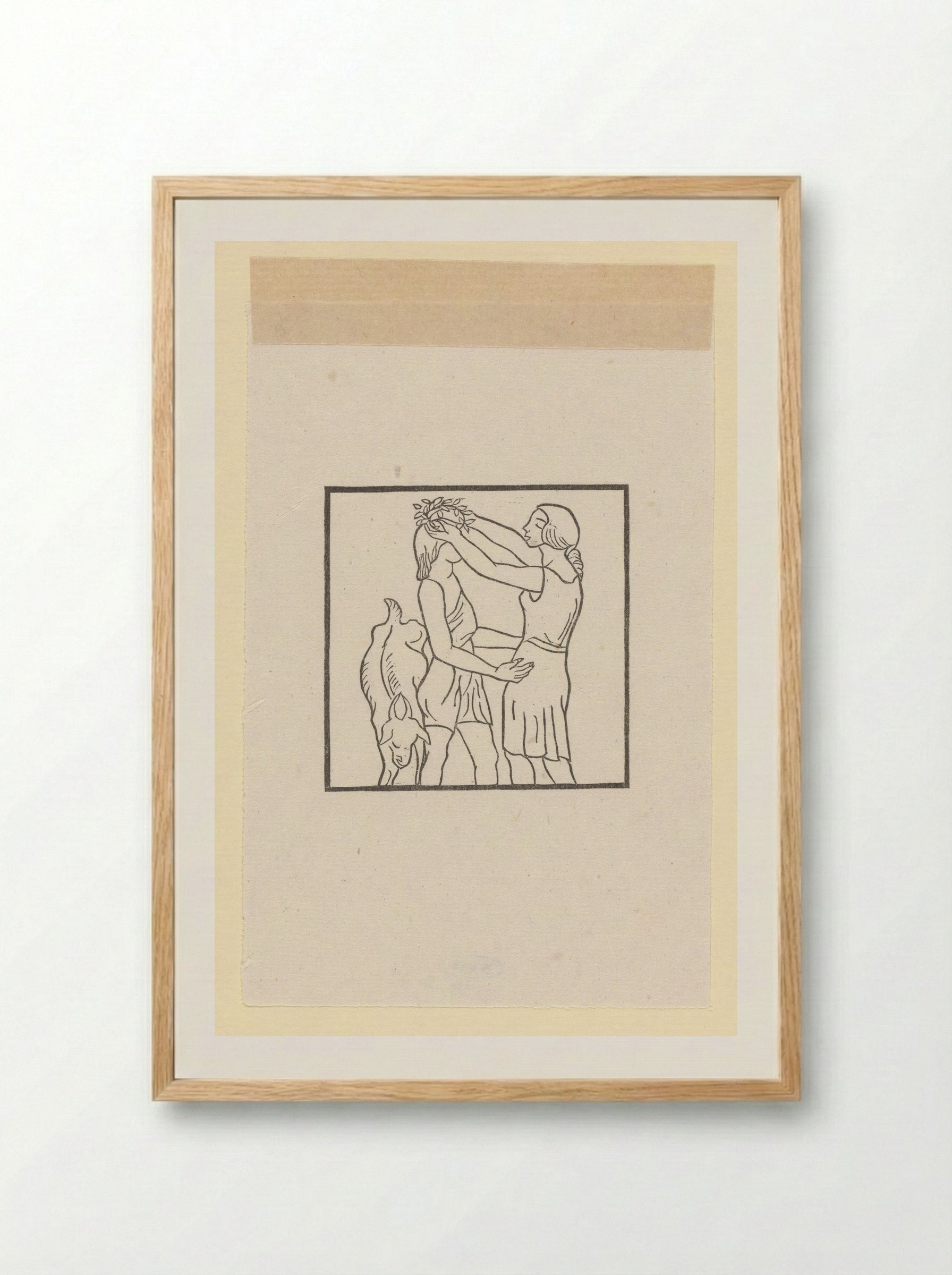 Chloë Places a Laurel Wreath on the Head of Daphnis - Aristide Maillol - Framed Print Wood