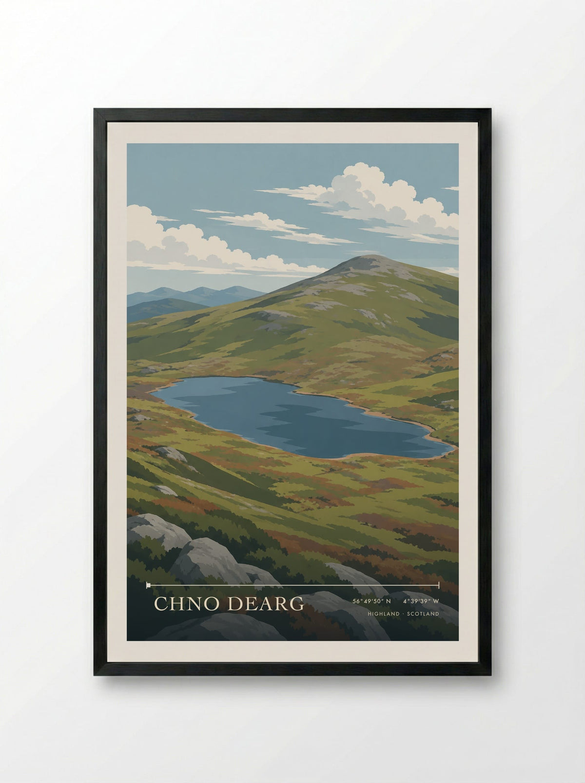 Chno Dearg, Highland | Travel Poster - Framed Print Black