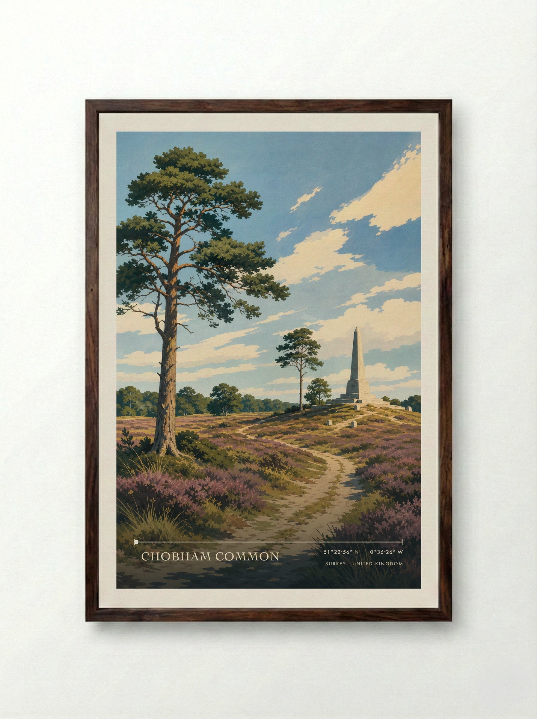 Chobham Common Surrey United Kingdom Travel Poster - Framed Print Dark Wood