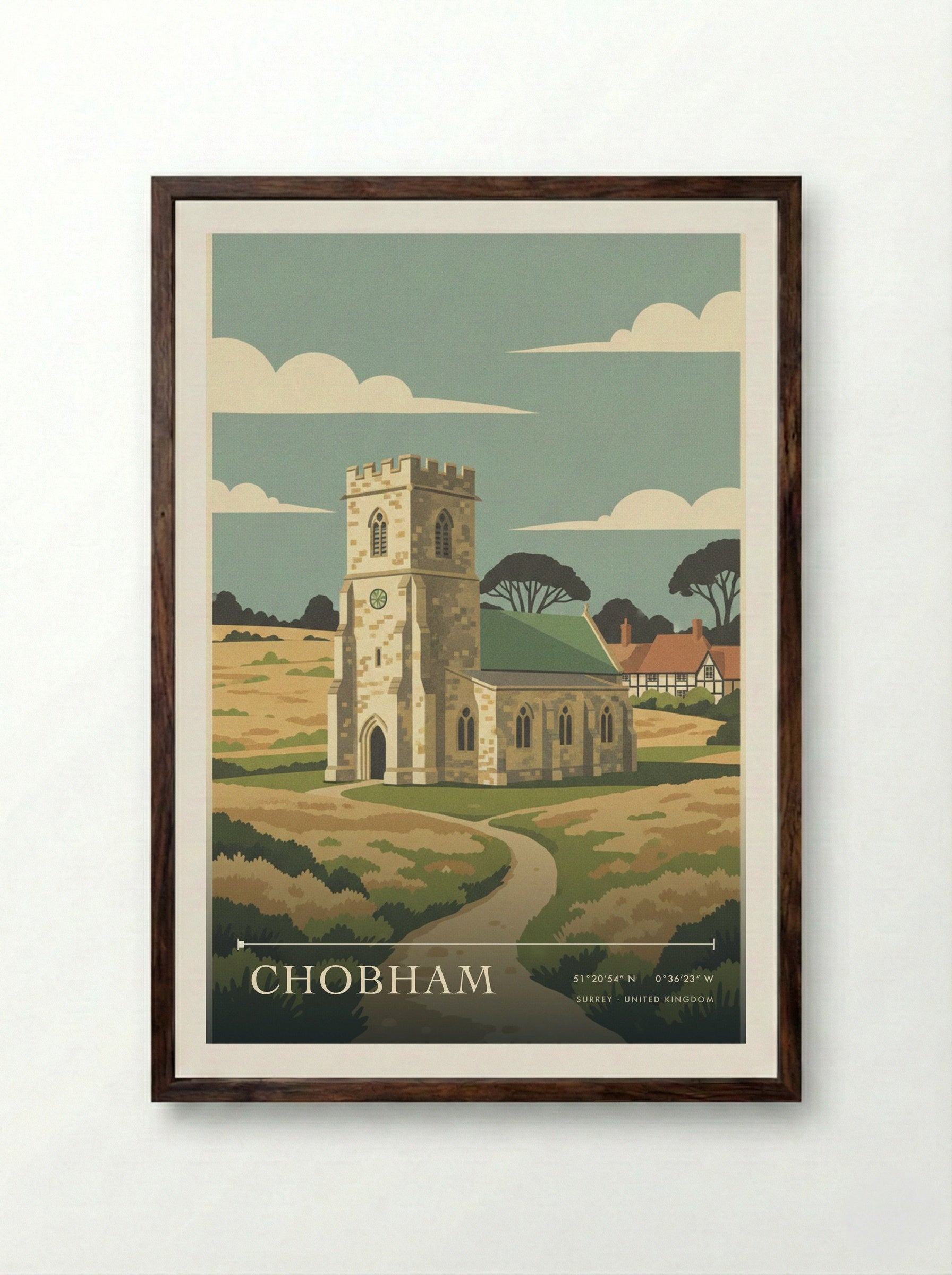 Chobham Surrey United Kingdom Travel Poster - Framed Print Dark Wood
