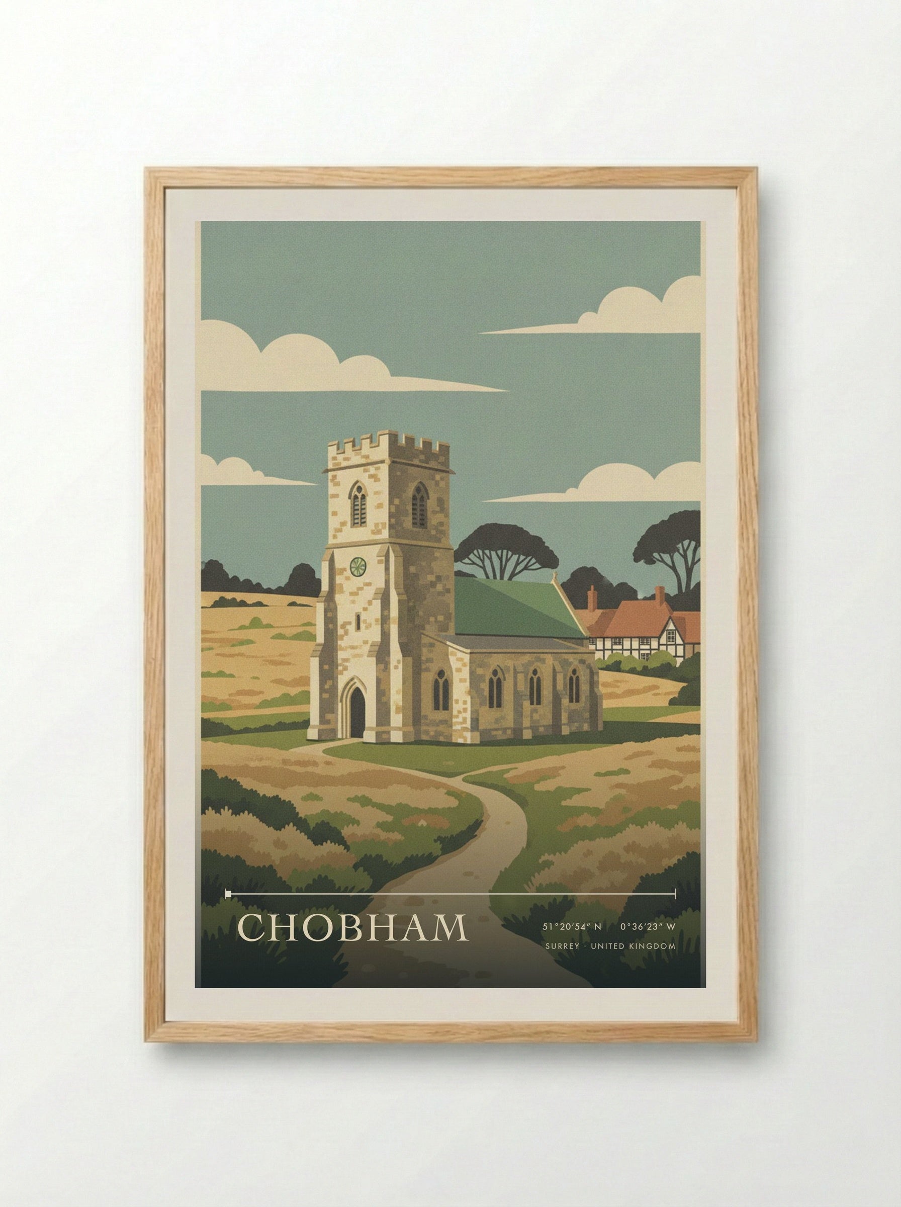 Chobham Surrey United Kingdom Travel Poster - Framed Print Wood