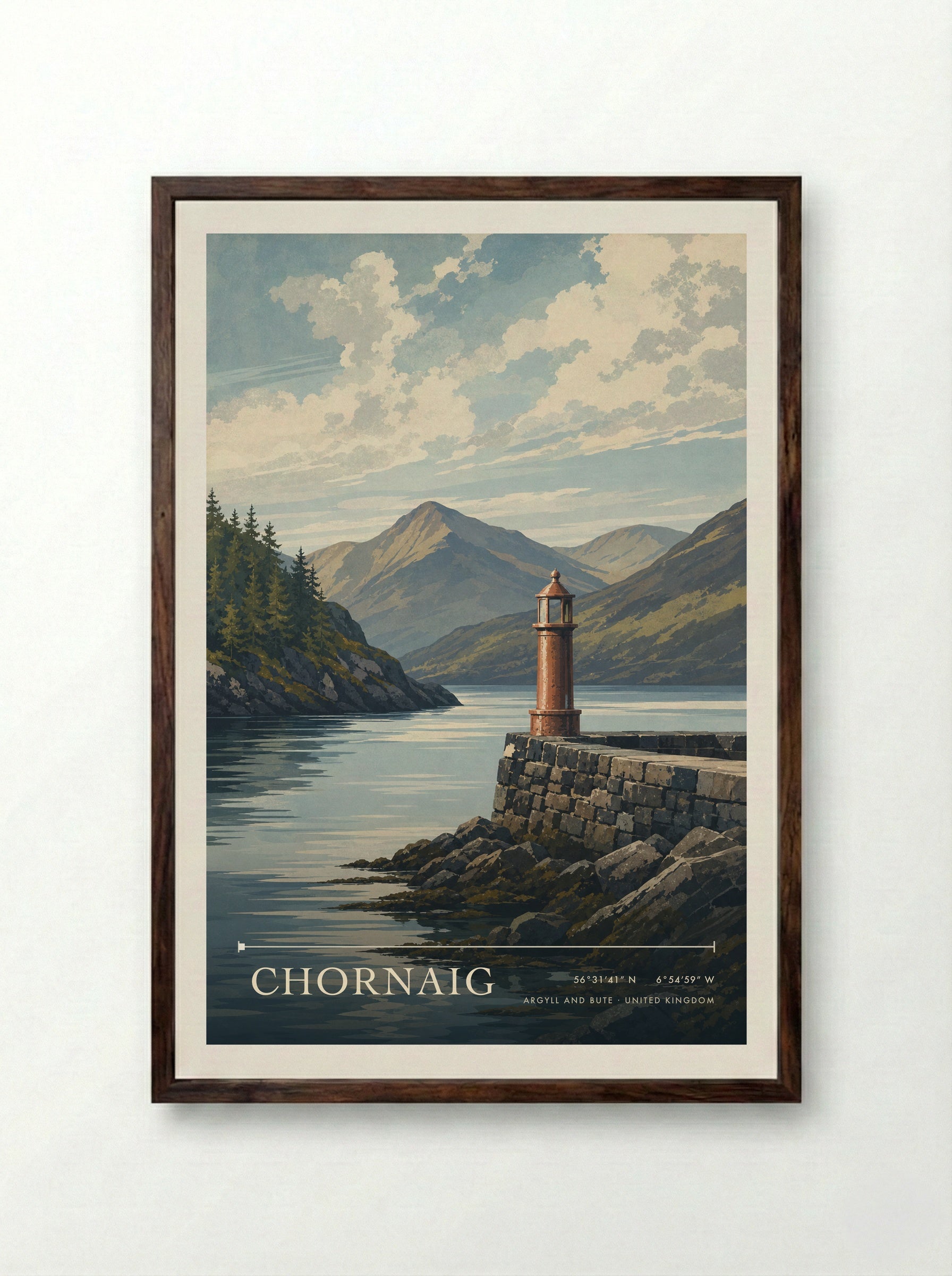 Chornaig Argyll and Bute United Kingdom Travel Poster - Framed Print Dark Wood