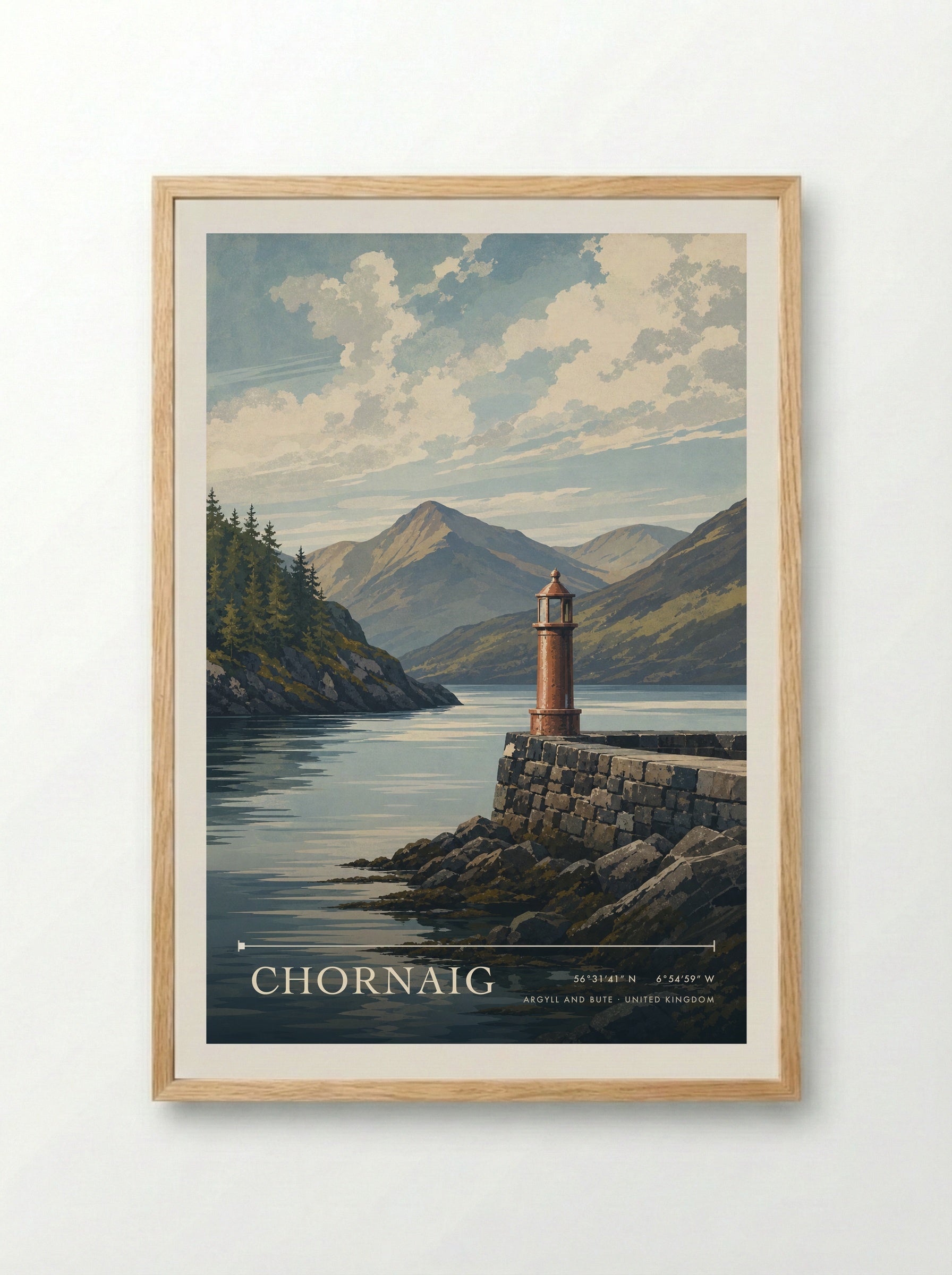 Chornaig Argyll and Bute United Kingdom Travel Poster - Framed Print Wood