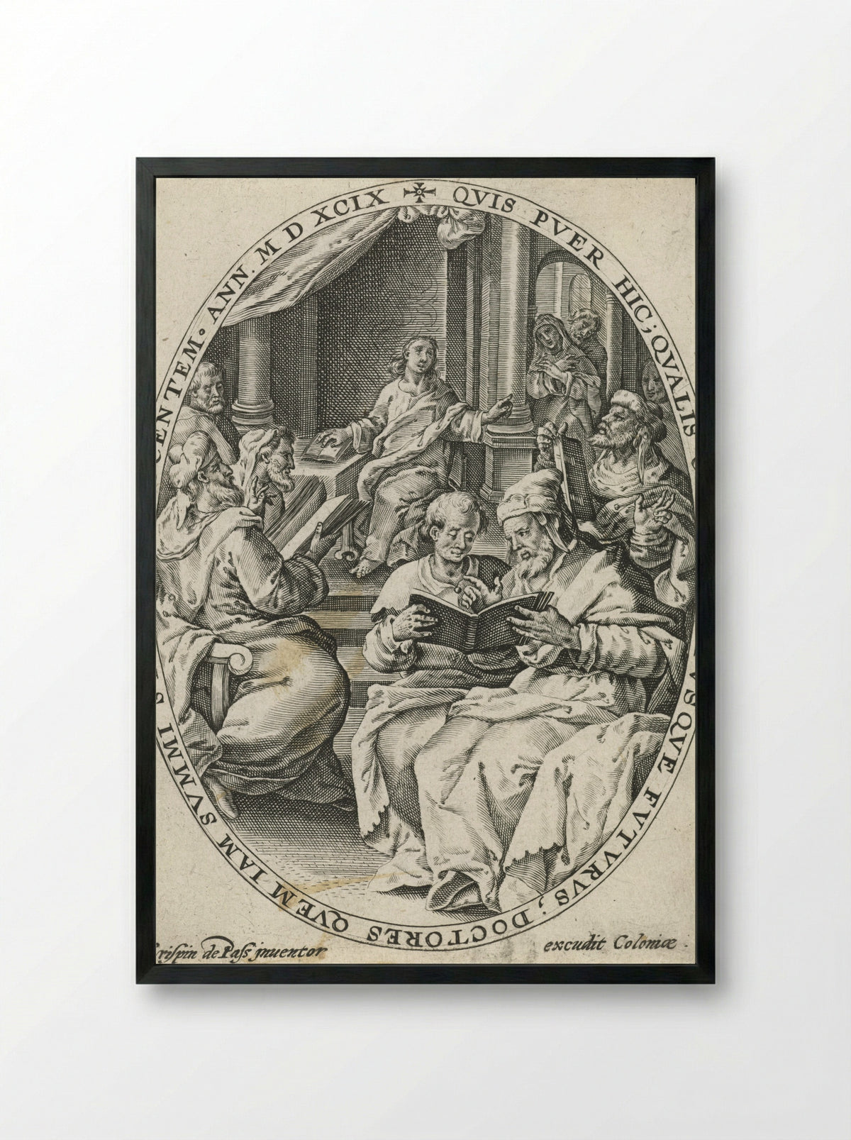Christ Among the Doctors - Crispijn van de Passe (I) - Framed Print Black