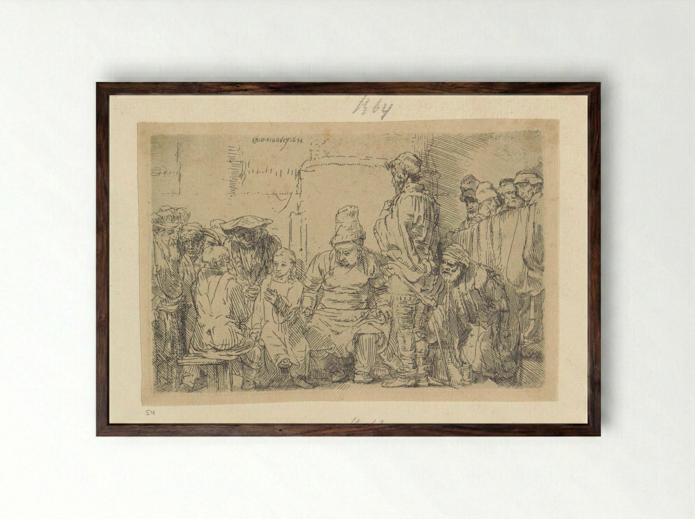 Christ Among the Doctors - Henry Louis Basan - Framed Print Dark Wood