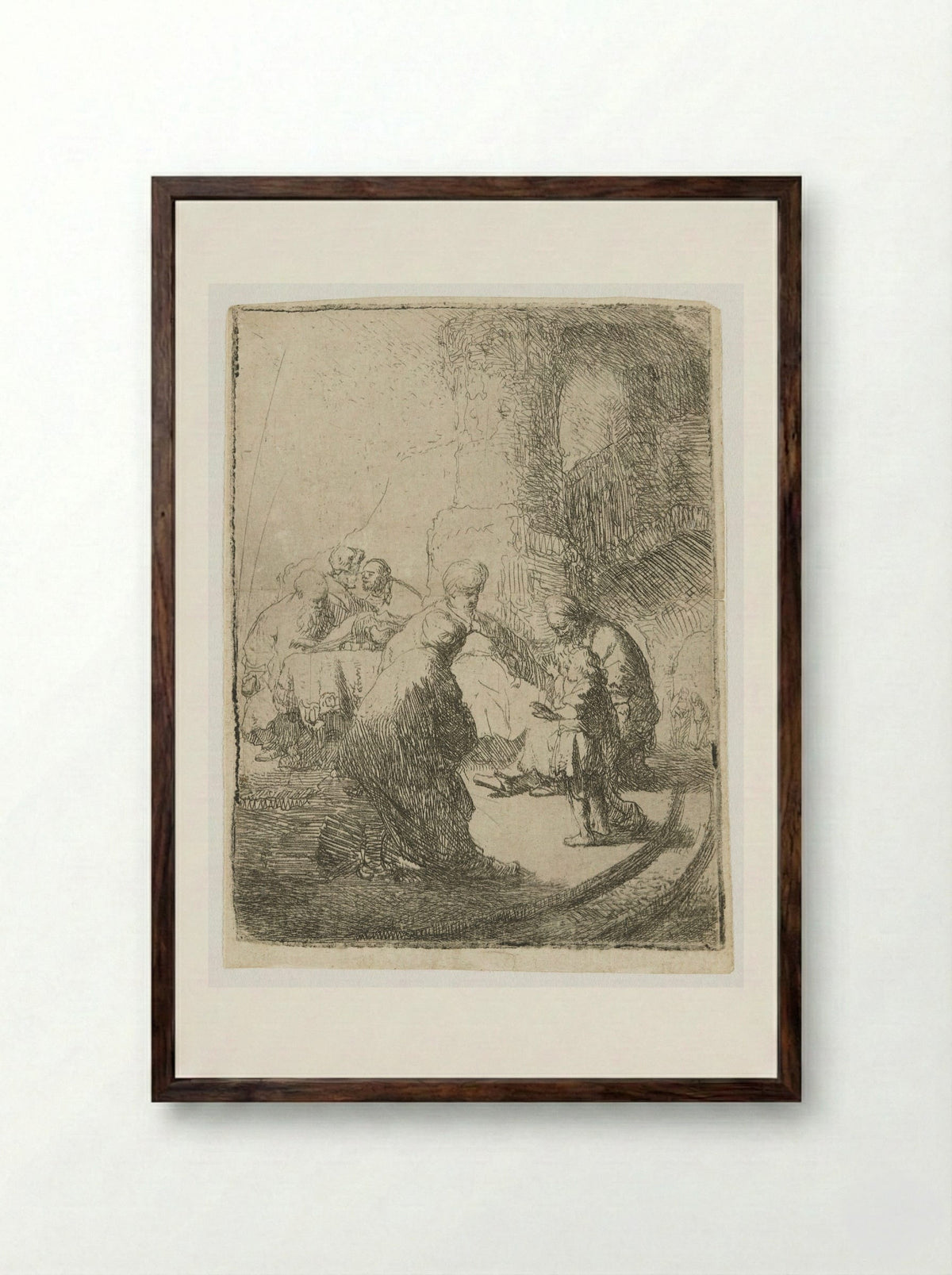 Christ Among the Doctors - Rembrandt van Rijn - Framed Print Dark Wood