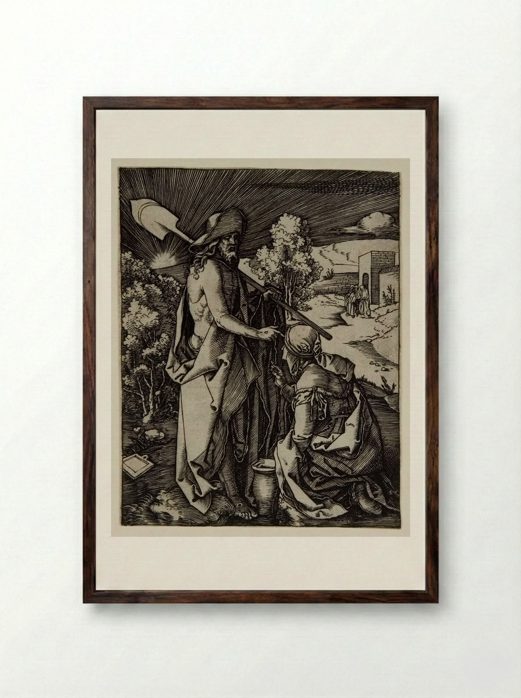 Christ Appearing to Mary Magdalen - Marcantonio Raimondi - Framed Print Dark Wood