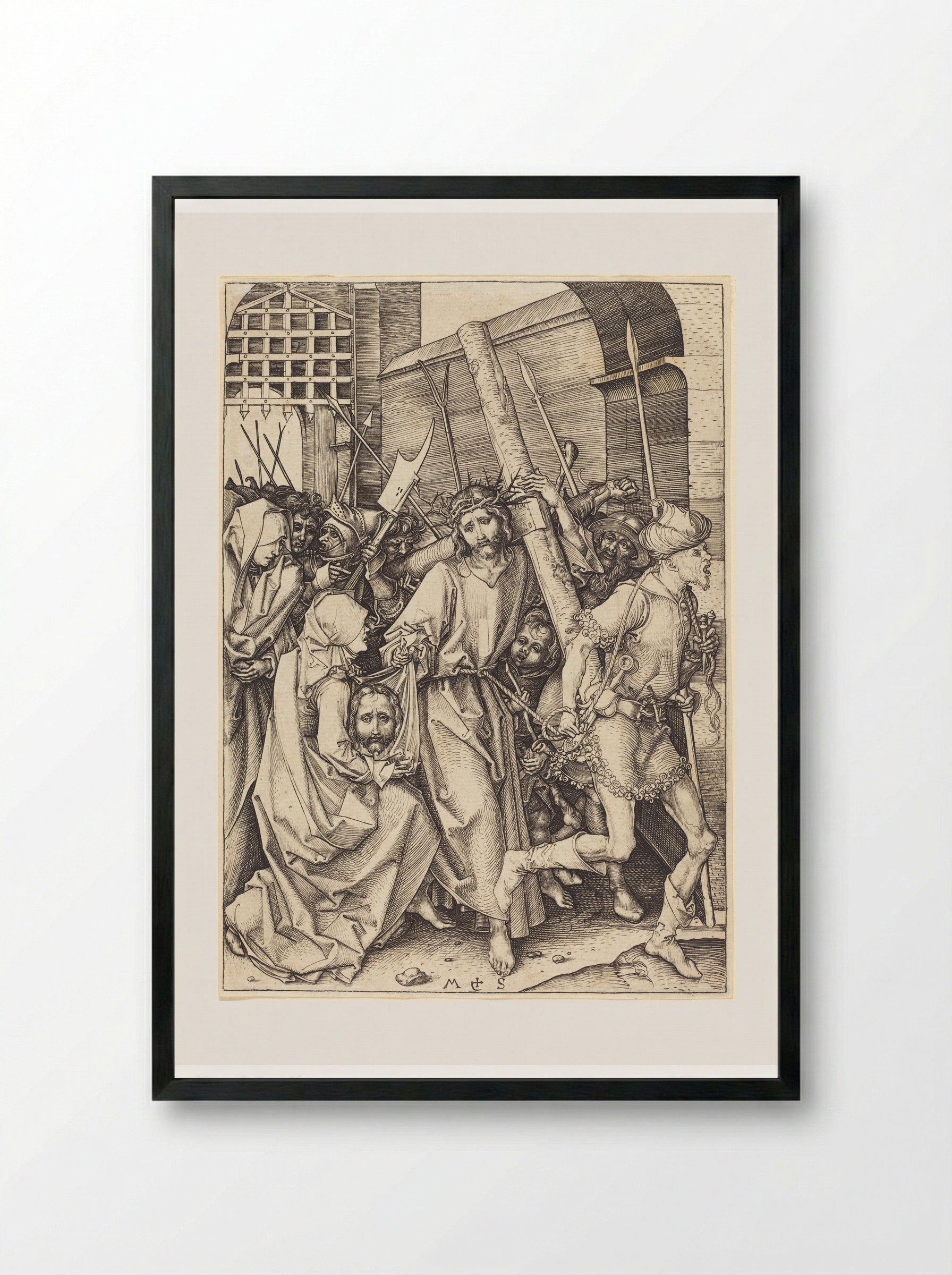 Christ Bearing the Cross, with Saint Veronica - Martin Schongauer - Framed Print Black