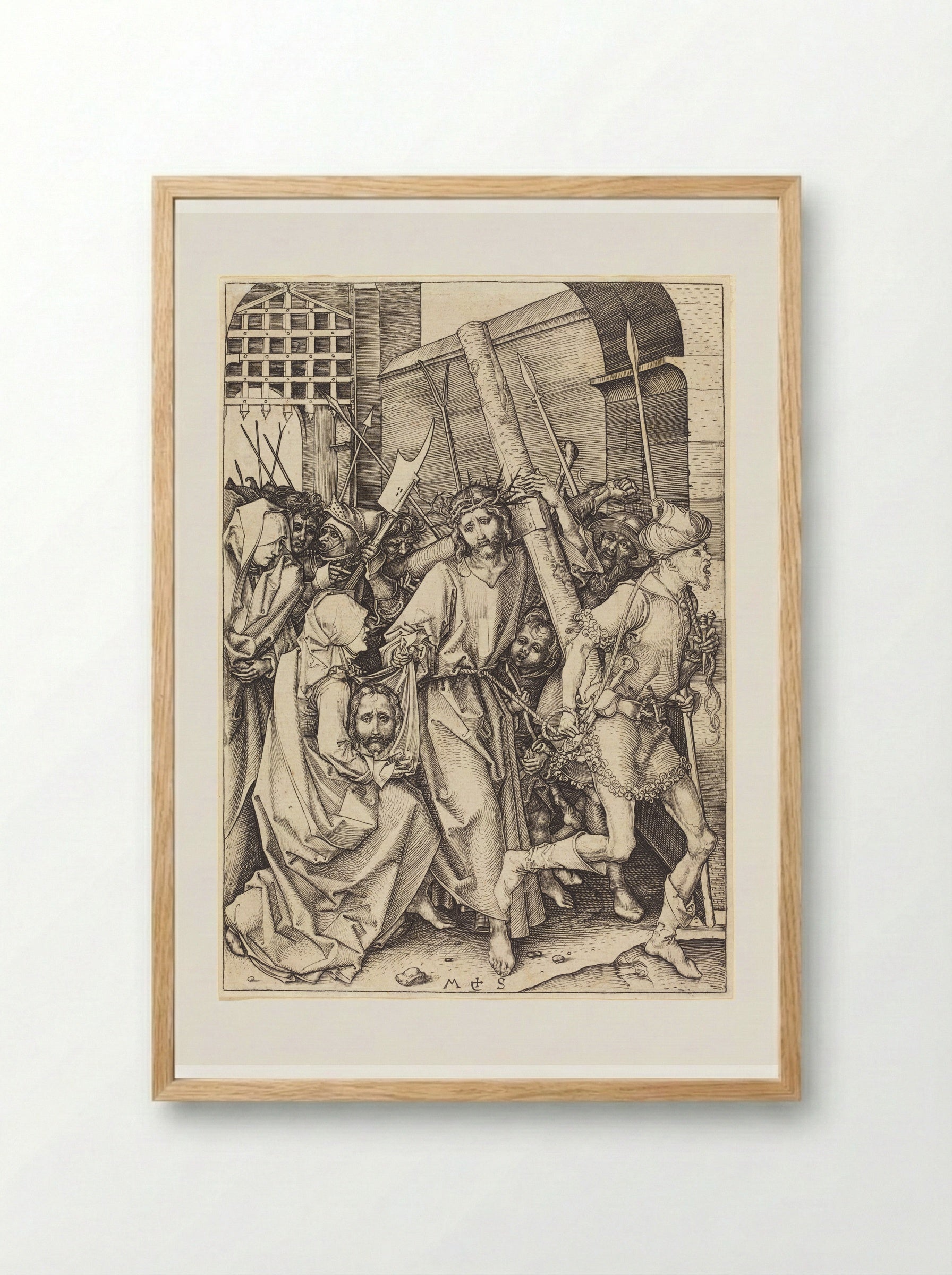 Christ Bearing the Cross, with Saint Veronica - Martin Schongauer - Framed Print Wood