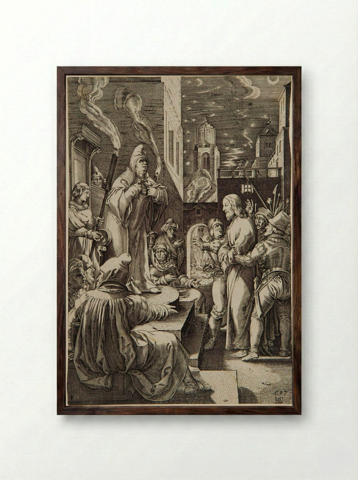 Christ Before Caiaphas - Cornelis Galle the Elder - Framed Print Dark Wood