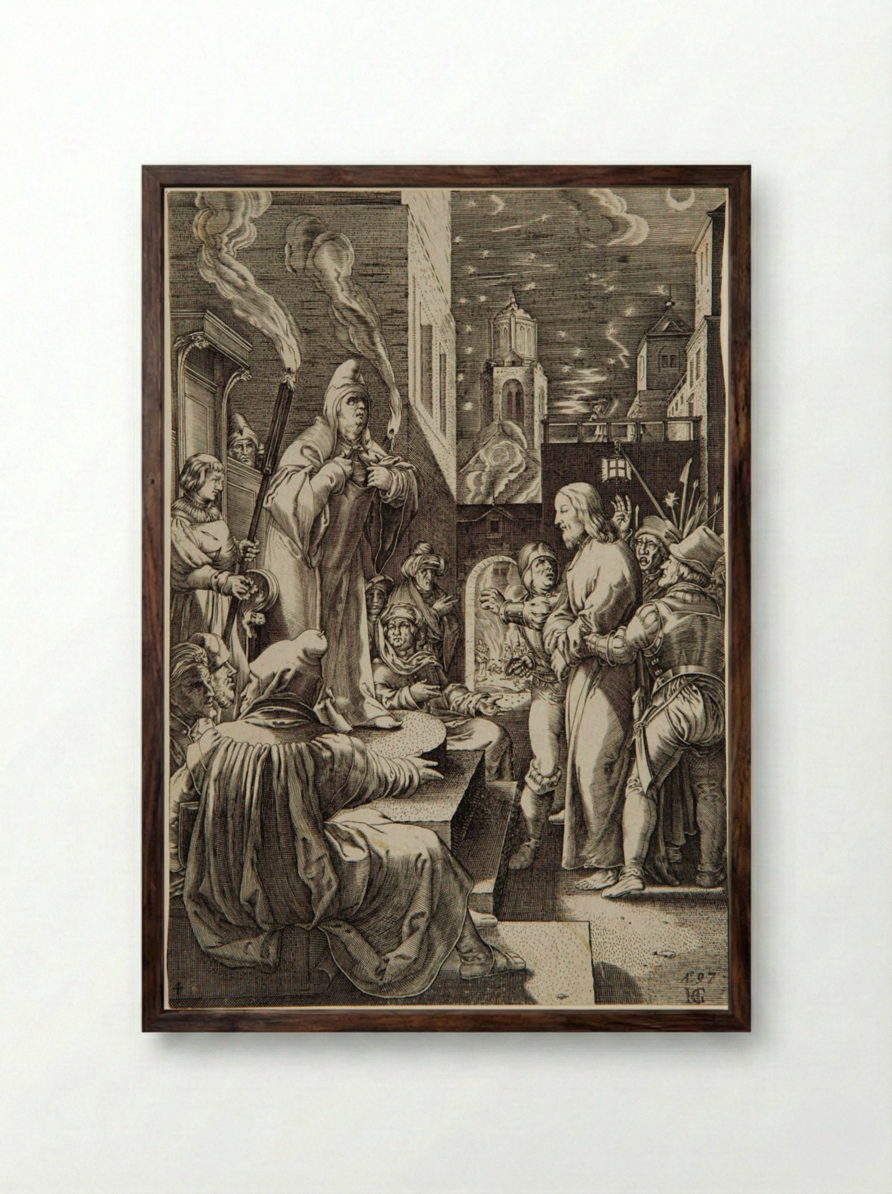Christ Before Caiaphas - Cornelis Galle the Elder - Framed Print Dark Wood