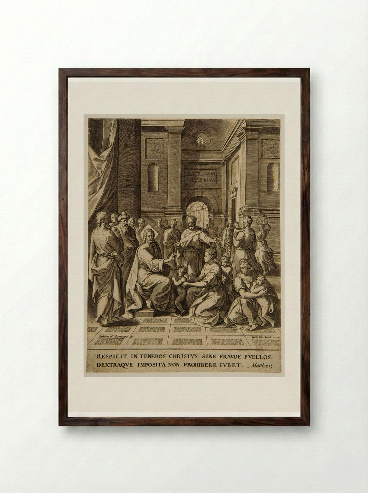 Christ Blessing Little Children - Hieronymus Wierix - Framed Print Dark Wood