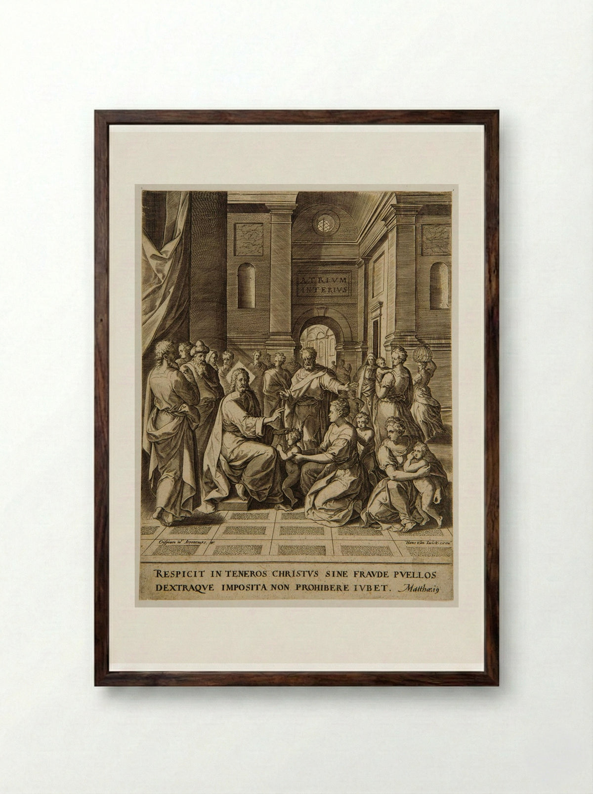Christ Blessing Little Children - Hieronymus Wierix - Framed Print Dark Wood