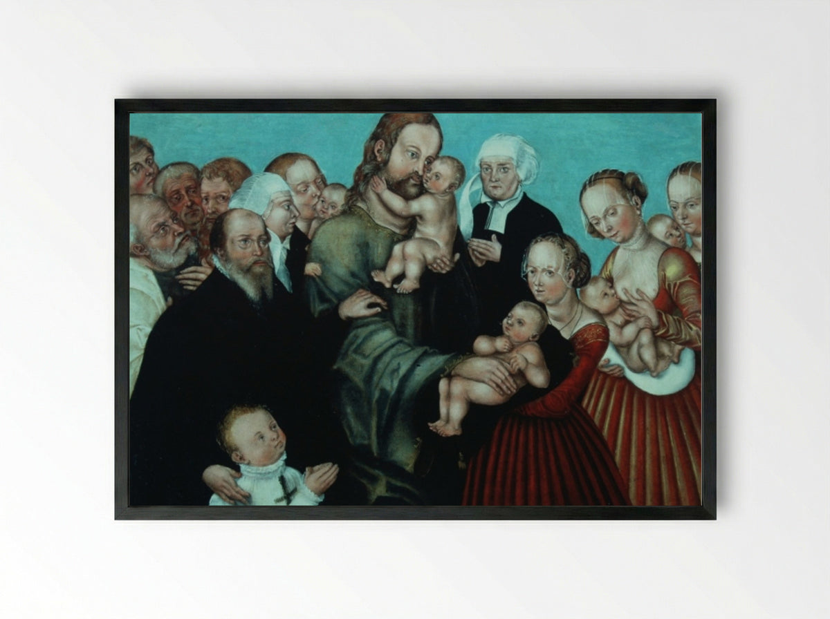 Christ Blessing the Children - Lucas Cranach the Younger - Framed Print Black