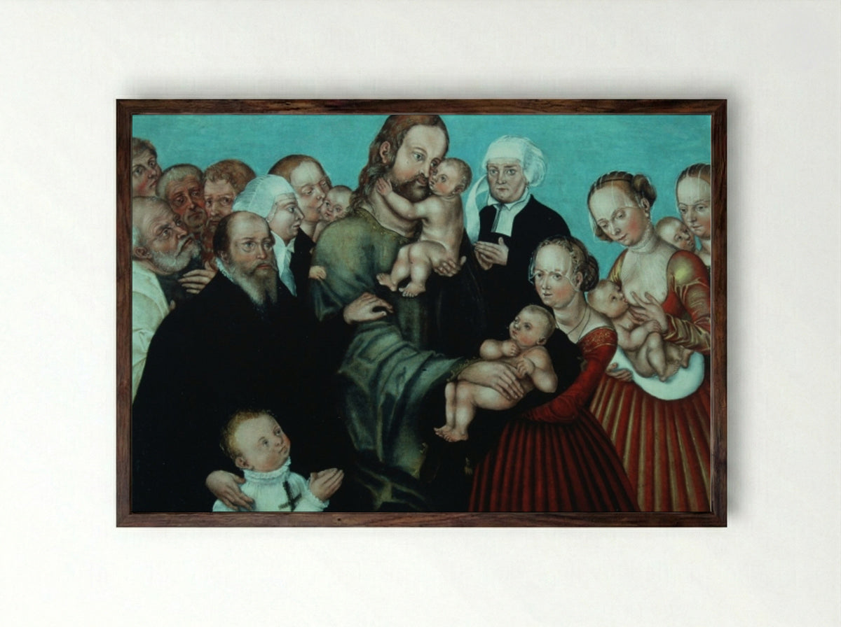 Christ Blessing the Children - Lucas Cranach the Younger - Framed Print Dark Wood