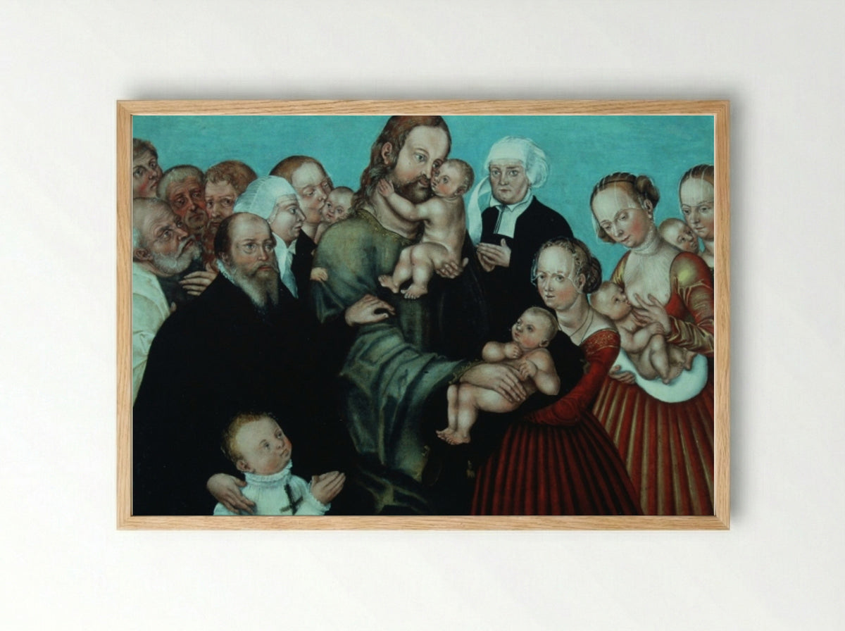 Christ Blessing the Children - Lucas Cranach the Younger - Framed Print Wood