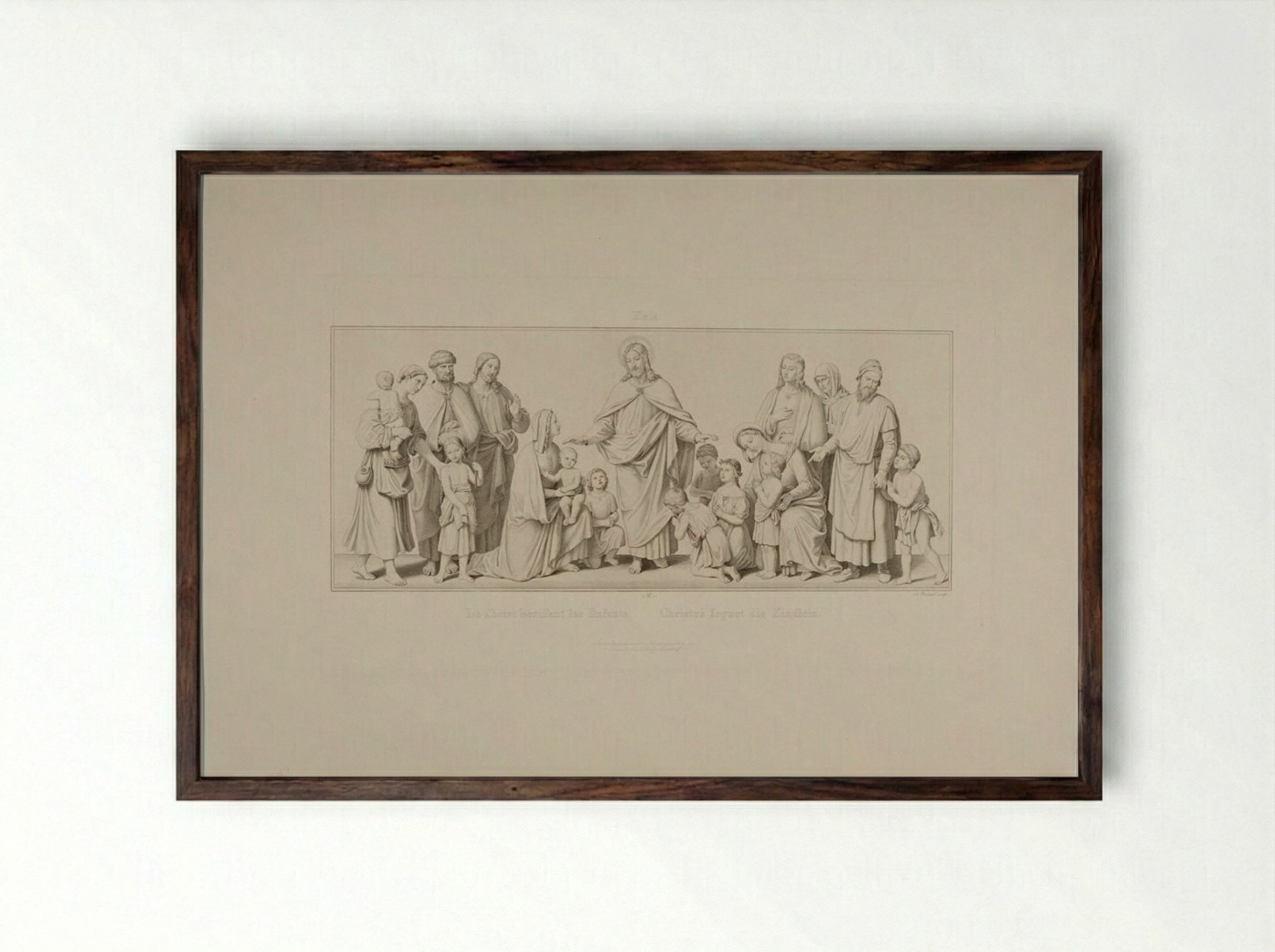 Christ Blessing the Little Children - Albrecht Christoph Reindel - Framed Print Dark Wood