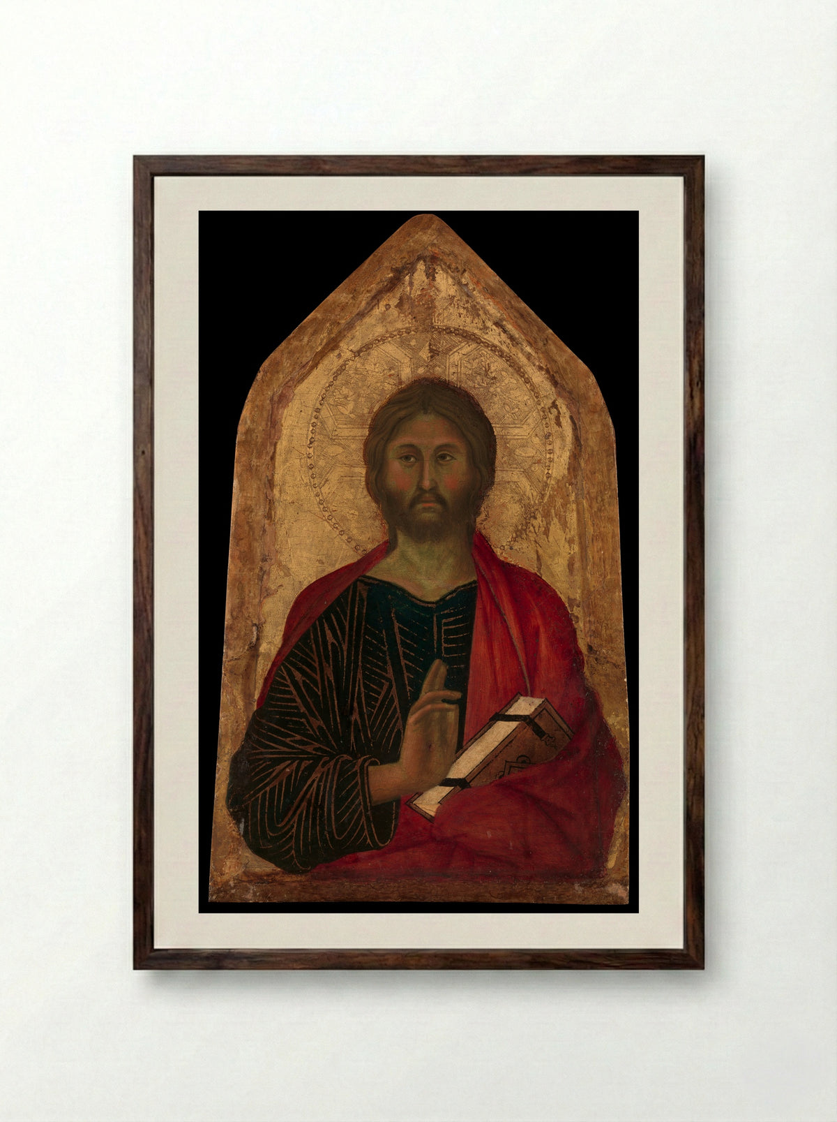 Christ Blessing - Segna di Buonaventura - Framed Print Dark Wood