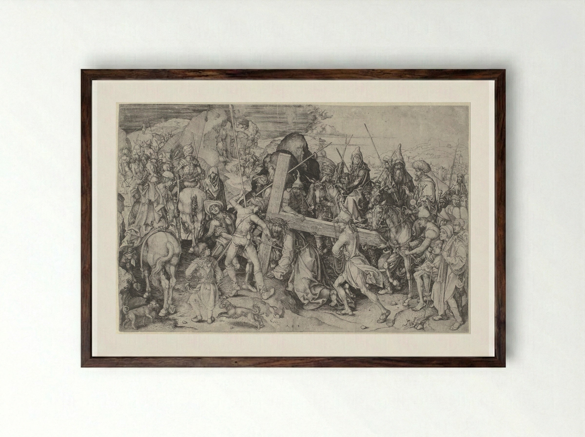 Christ Carrying the Cross - Martin Schongauer - Framed Print Dark Wood