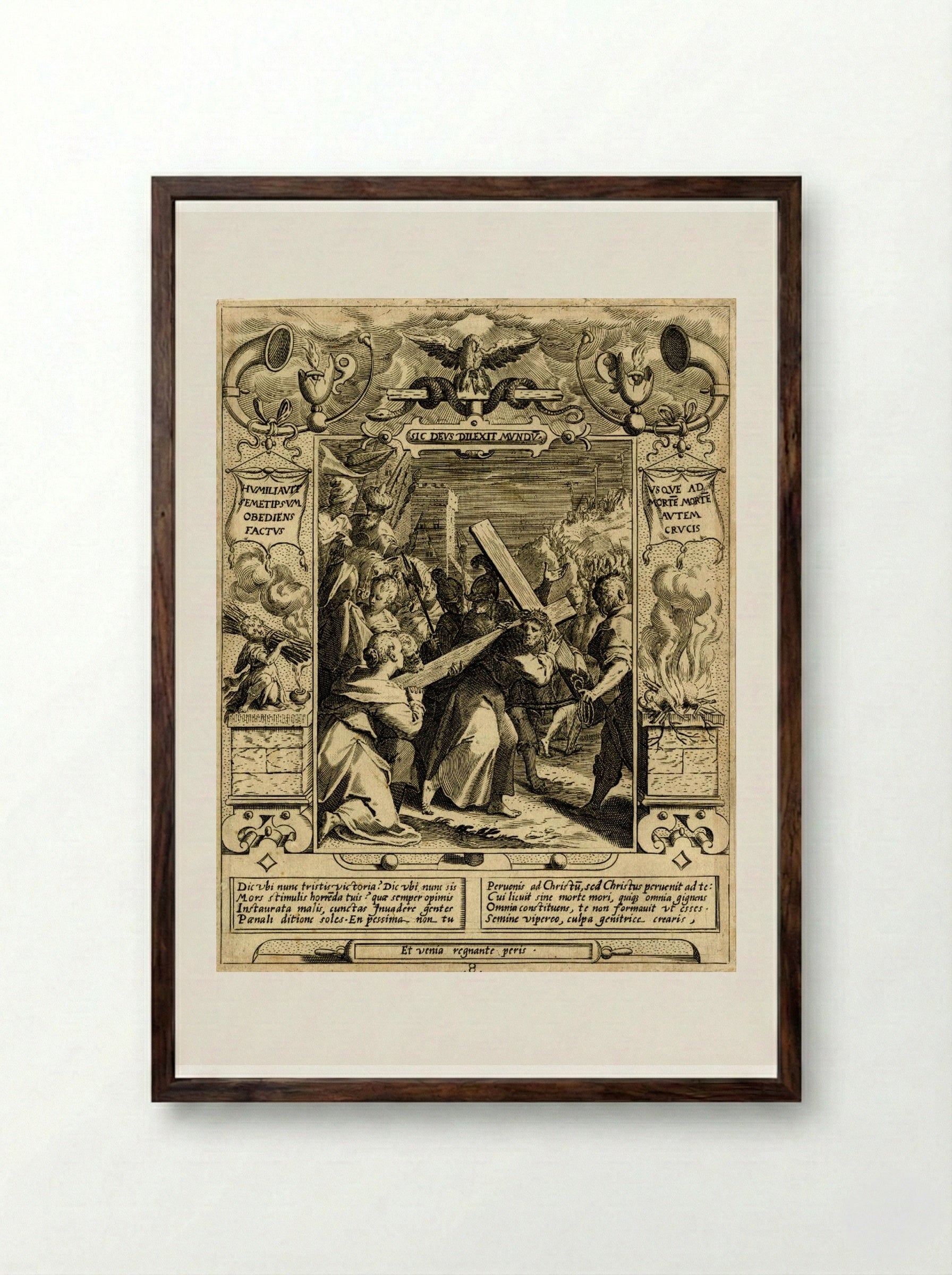 Christ Carrying the Cross - Aegidius Sadeler II - Framed Print Dark Wood