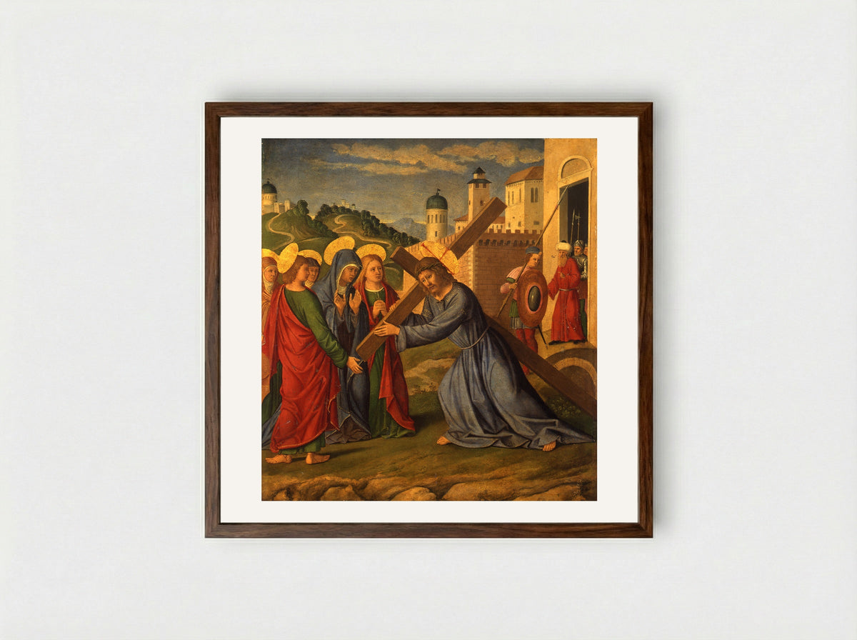 Christ Carrying the Cross - Girolamo da Santacroce - Framed Print Dark Wood