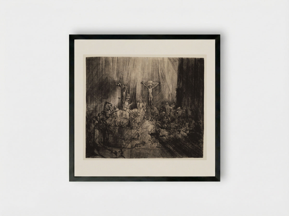 Christ Crucified between the Two Thieves - Rembrandt Harmensz. van Rijn - Framed Print Black