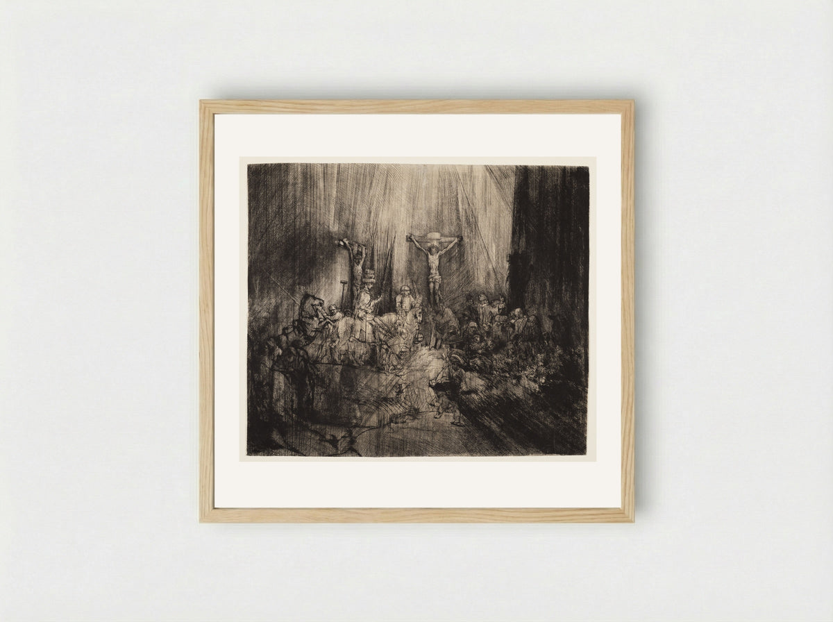 Christ Crucified between the Two Thieves - Rembrandt Harmensz. van Rijn - Framed Print Wood