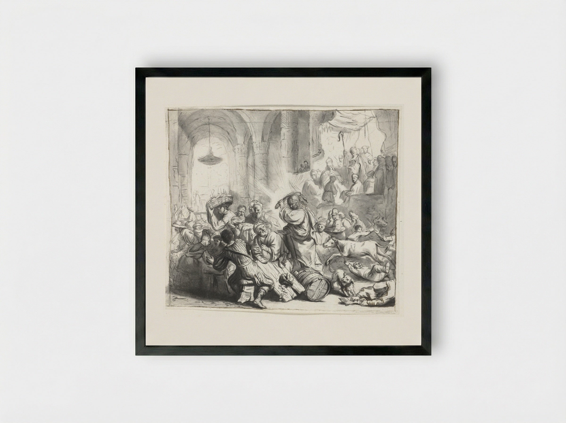 Christ Driving the Money Changers from the Temple - Moses ter Borch - Framed Print Black