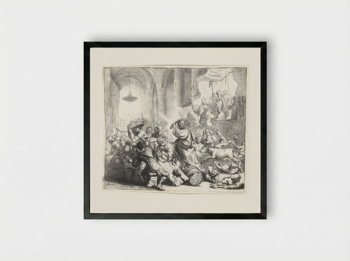Christ Driving the Money Changers from the Temple - Moses ter Borch - Framed Print Black