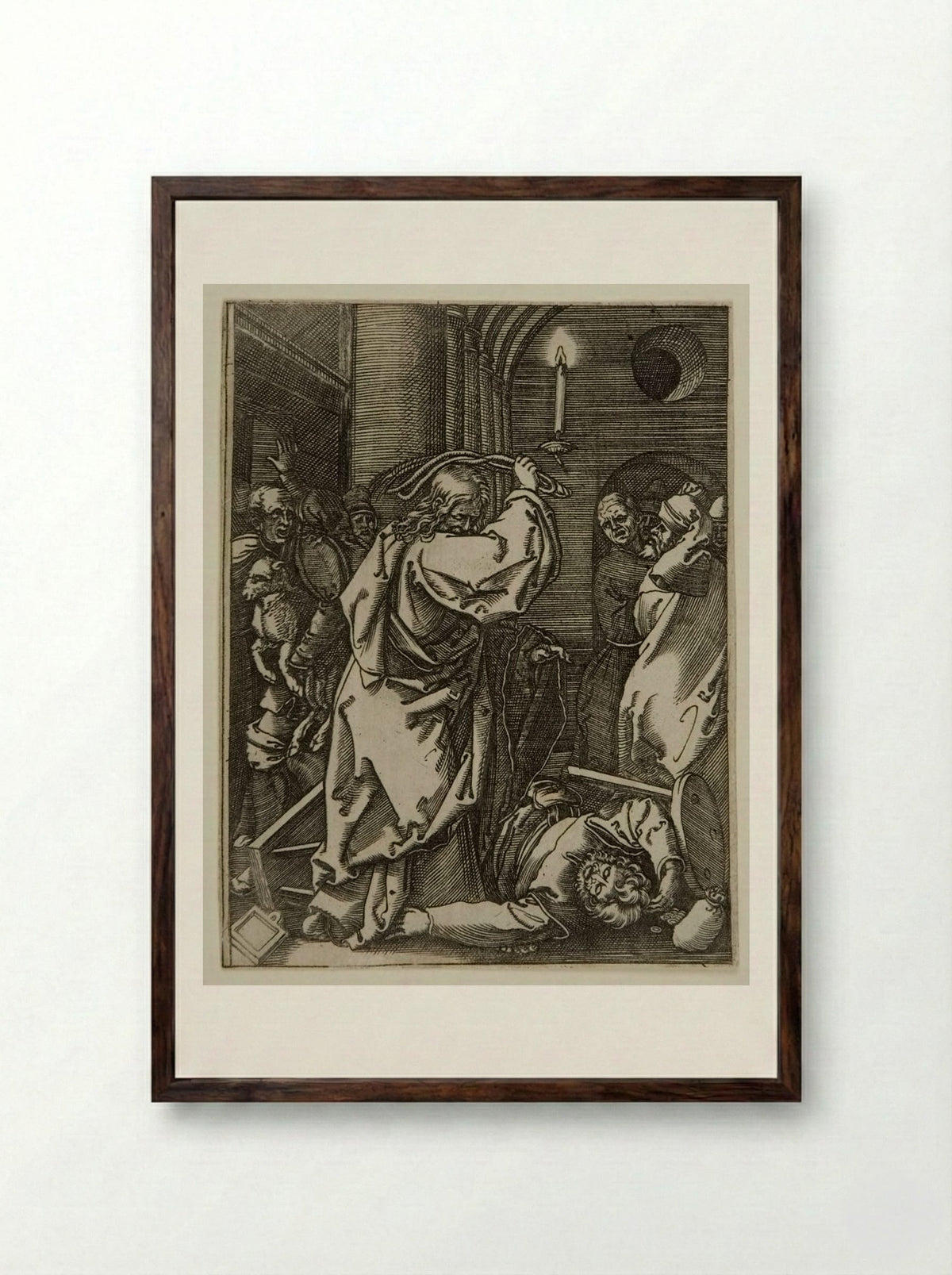 Christ Driving the Money Changers from the Temple - Marcantonio Raimondi - Framed Print Dark Wood
