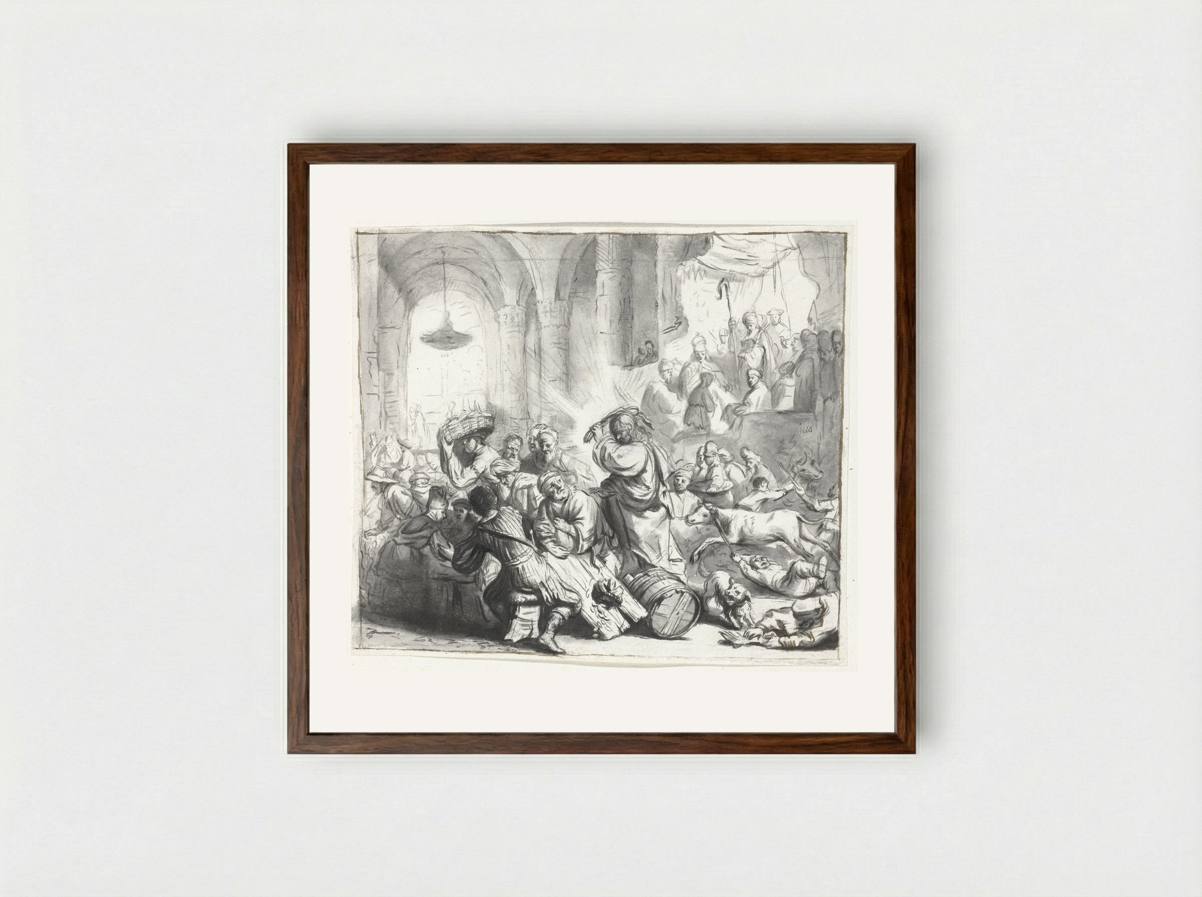 Christ Driving the Money Changers from the Temple - Moses ter Borch - Framed Print Dark Wood