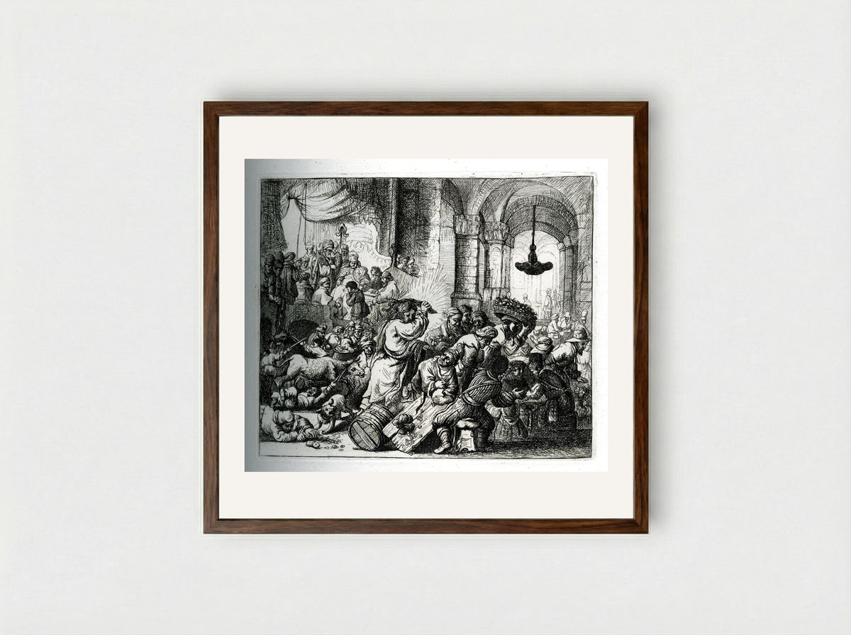 Christ Driving the Money Changers from the Temple - David Deuchar - Framed Print Dark Wood