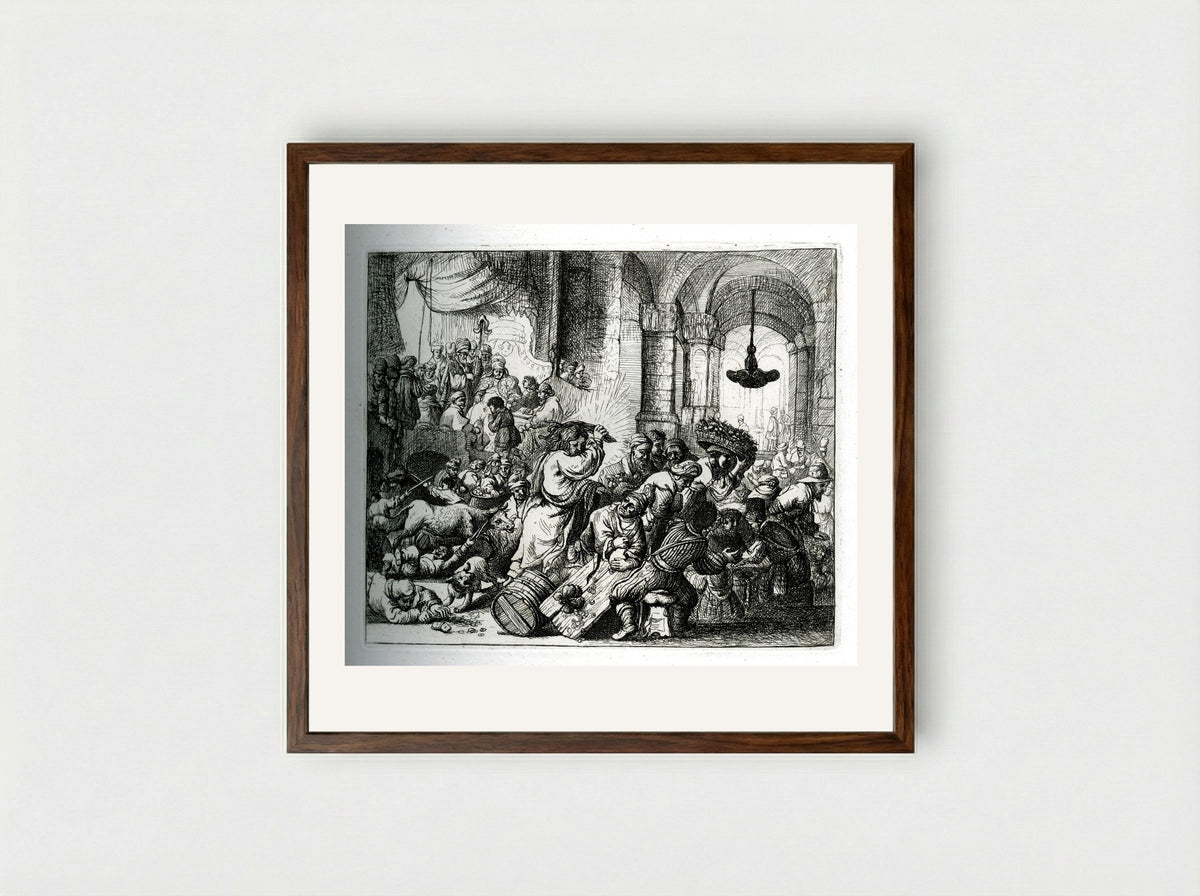 Christ Driving the Money Changers from the Temple - David Deuchar - Framed Print Dark Wood