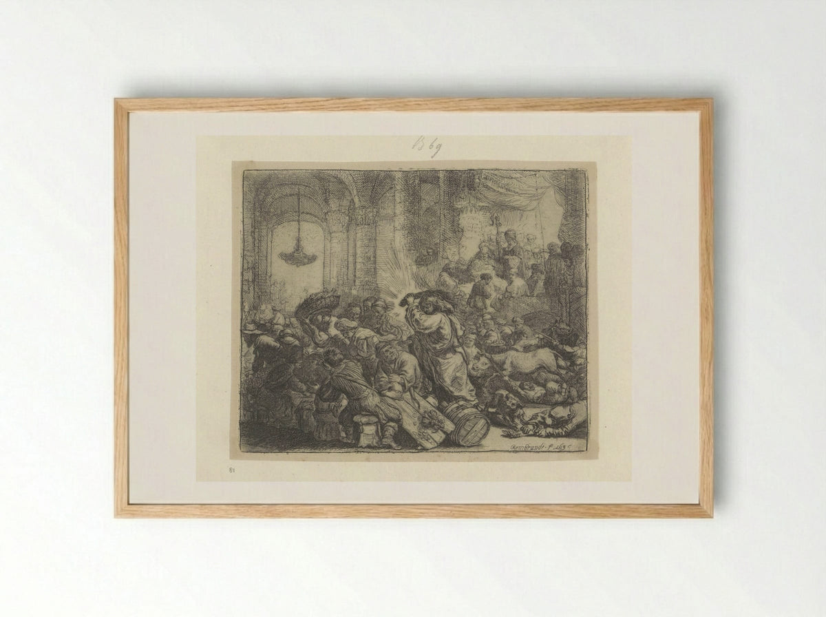 Christ Driving the Money Changers from the Temple - Rembrandt van Rijn - Framed Print Wood