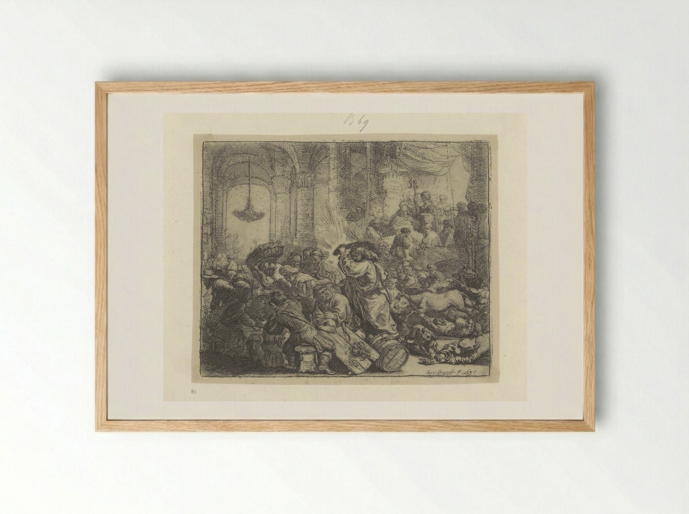 Christ Driving the Money Changers from the Temple - Rembrandt van Rijn - Framed Print Wood