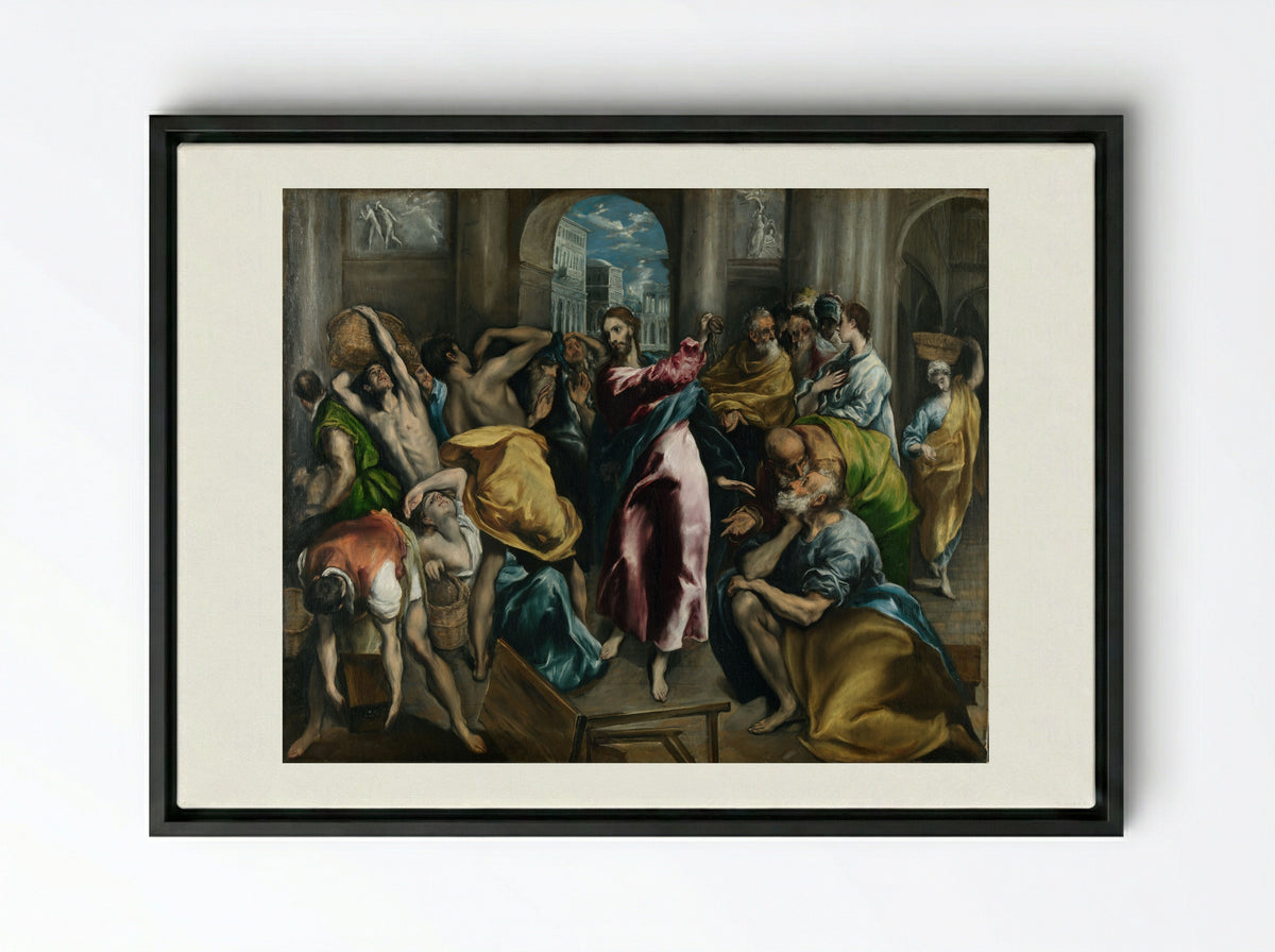 Christ Driving the Traders from the Temple - El Greco - Framed Canvas Black