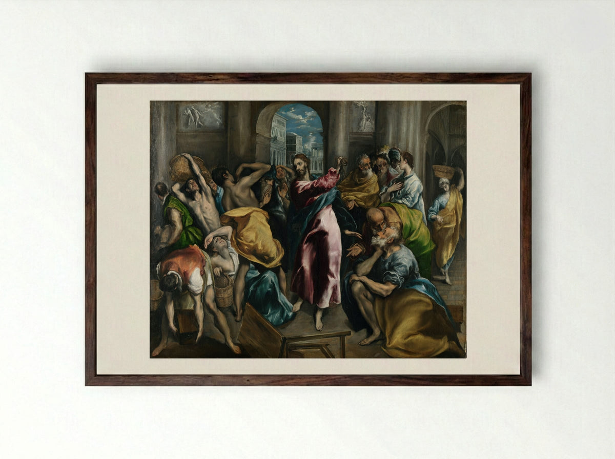 Christ Driving the Traders from the Temple - El Greco - Framed Print Dark Wood