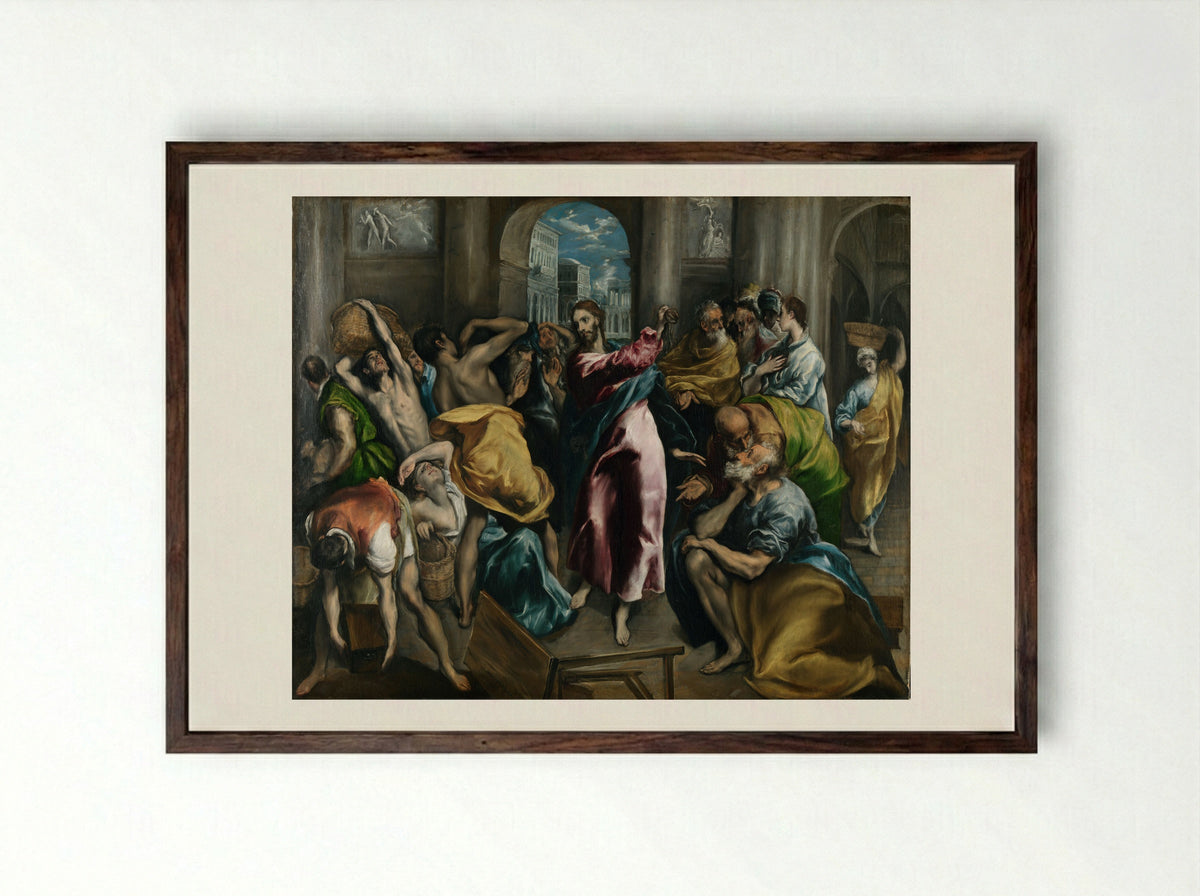 Christ Driving the Traders from the Temple - El Greco - Framed Print Dark Wood