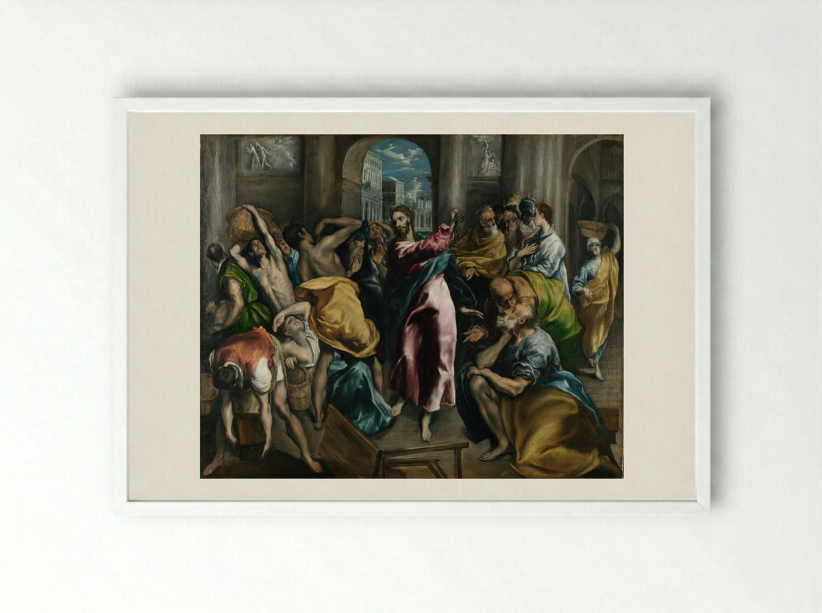 Christ Driving the Traders from the Temple - El Greco - Framed Print White