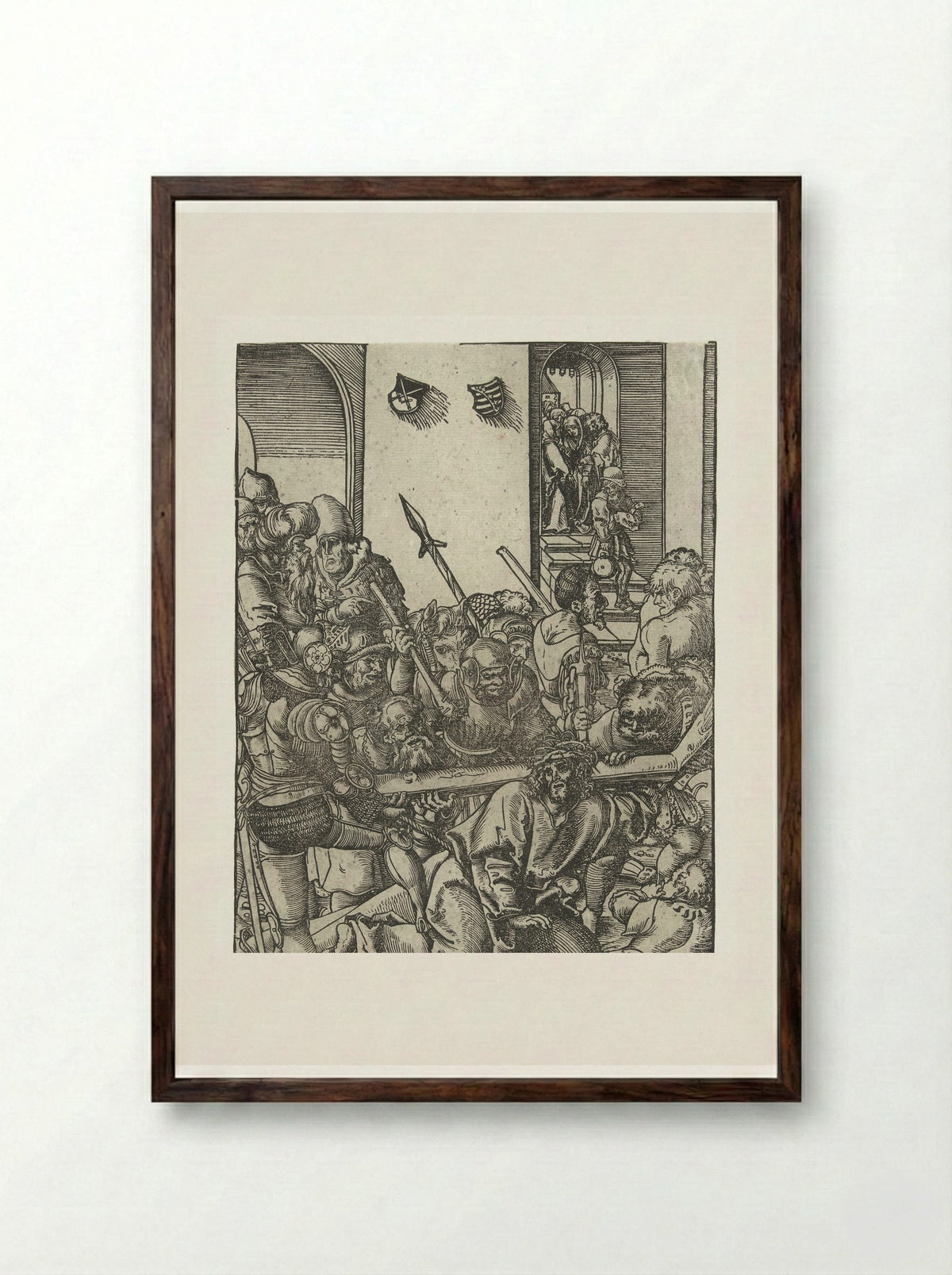 Christ Falling Under the Cross - Lucas Cranach the Elder - Framed Print Dark Wood