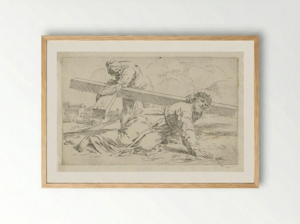 Christ Falling Under the Weight of the Cross - Simone Cantarini - Framed Print Wood