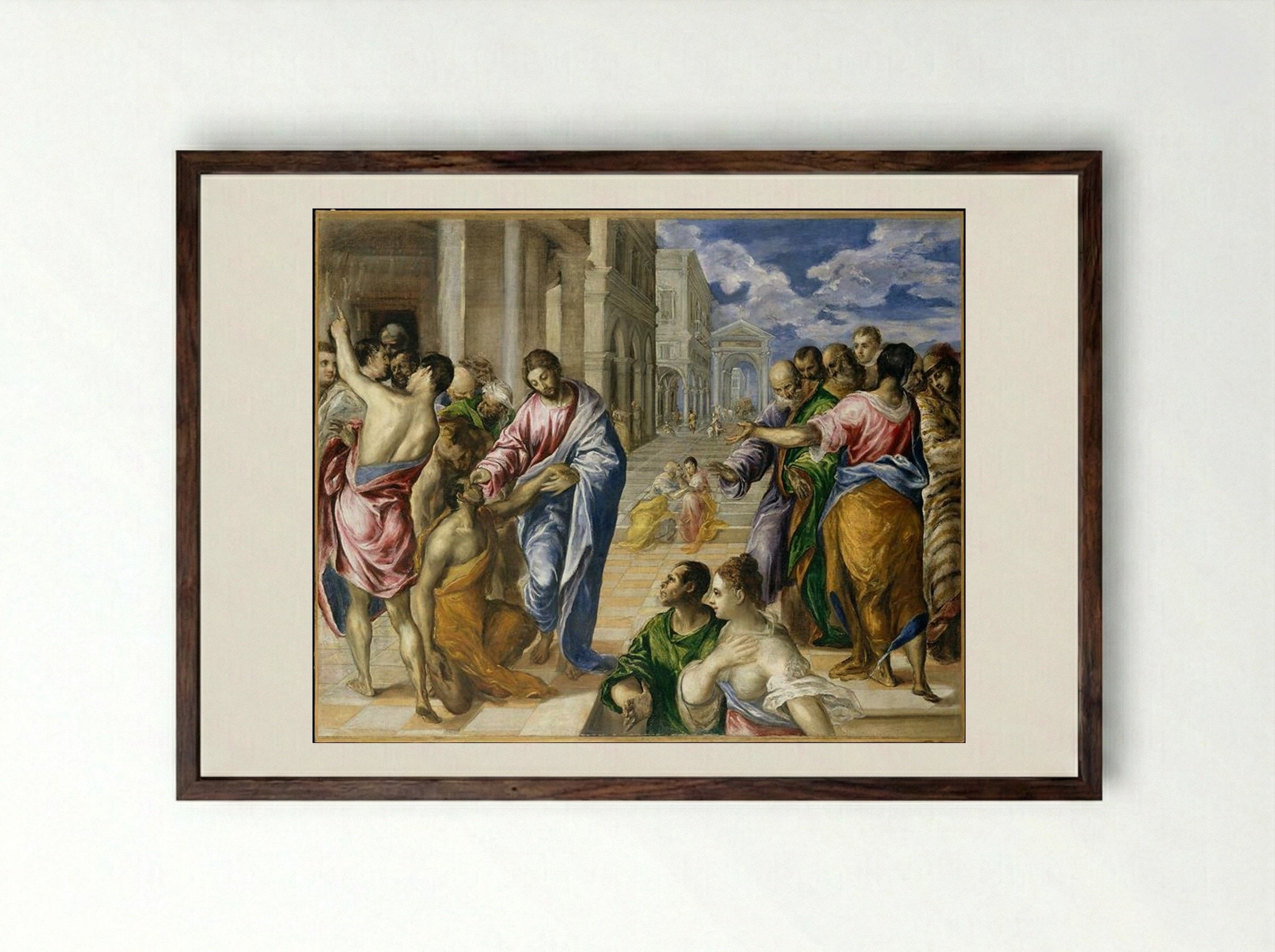 Christ Healing the Blind Man - El Greco - Framed Print Dark Wood