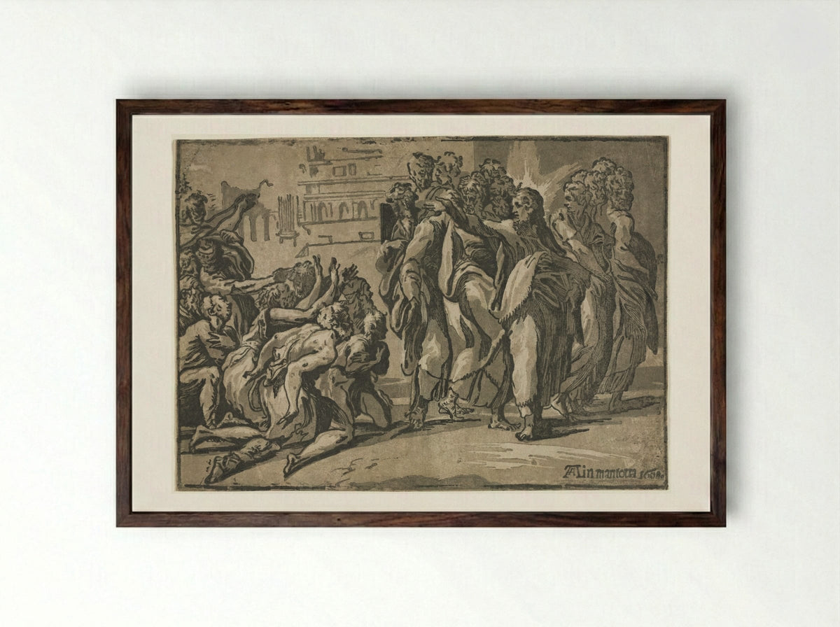 Christ Healing the Lepers - Andrea Andreani - Framed Print Dark Wood