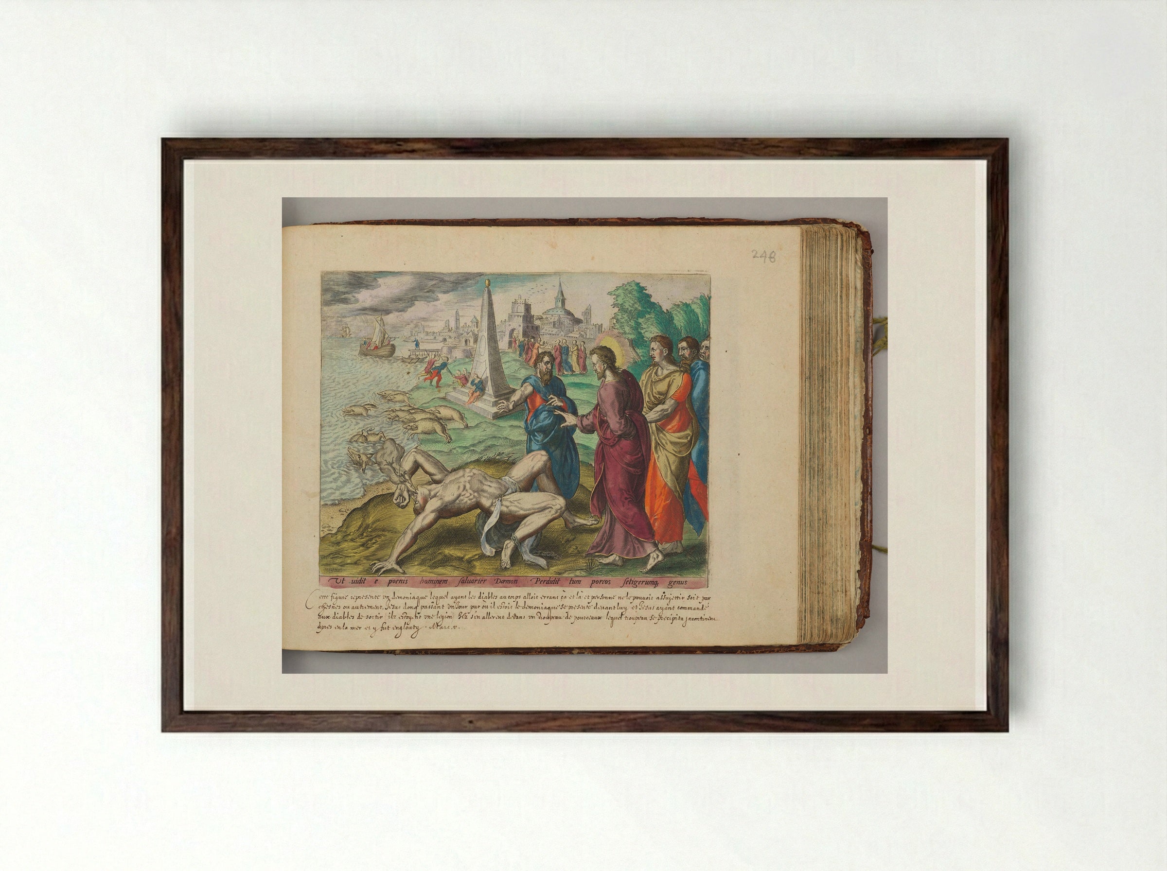 Christ Healing the Man Possessed with Devils - Johannes Wierix - Framed Print Dark Wood