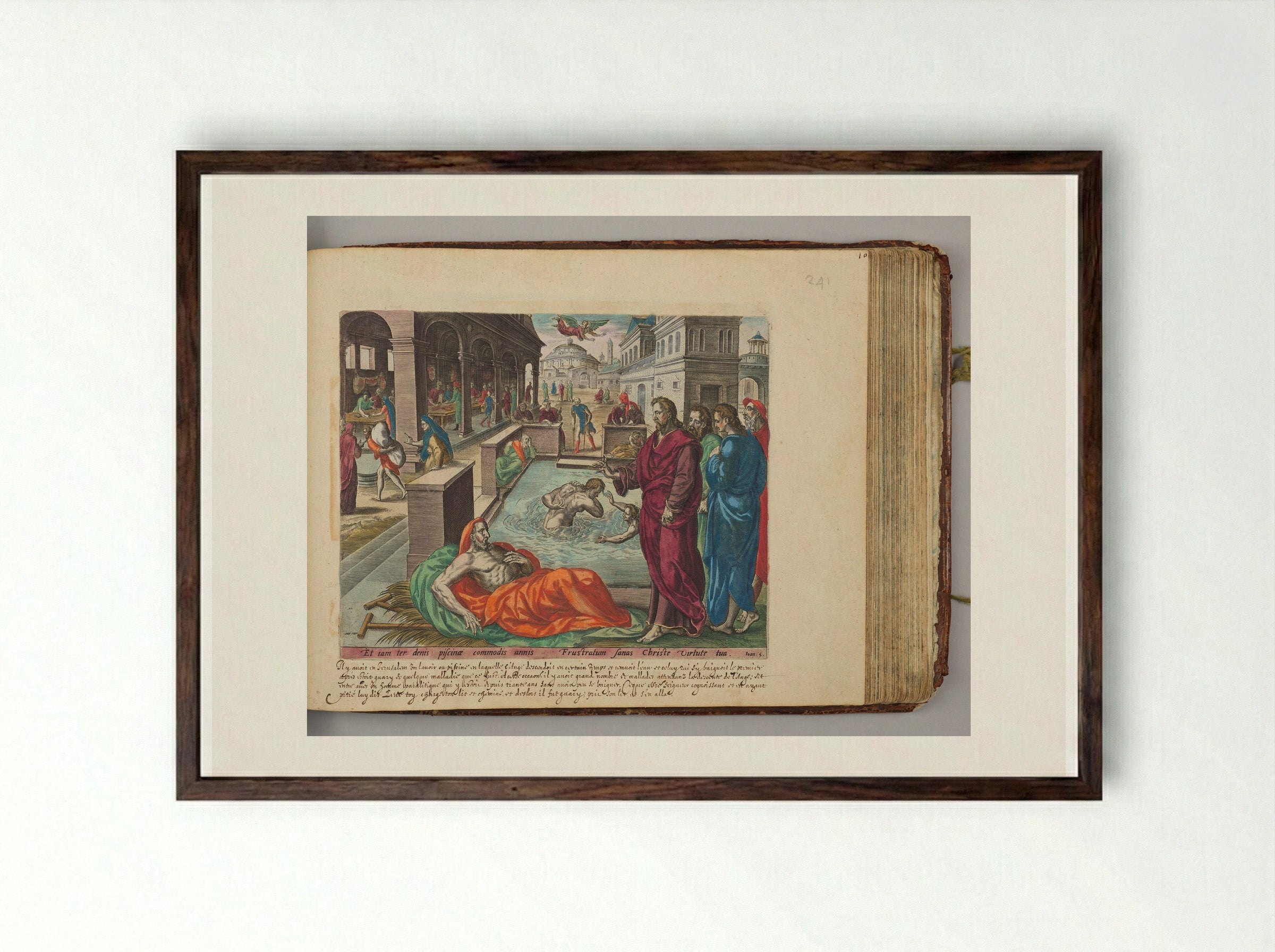 Christ Healing the Man in the Pool of Bethesda - Johannes Wierix - Framed Print Dark Wood